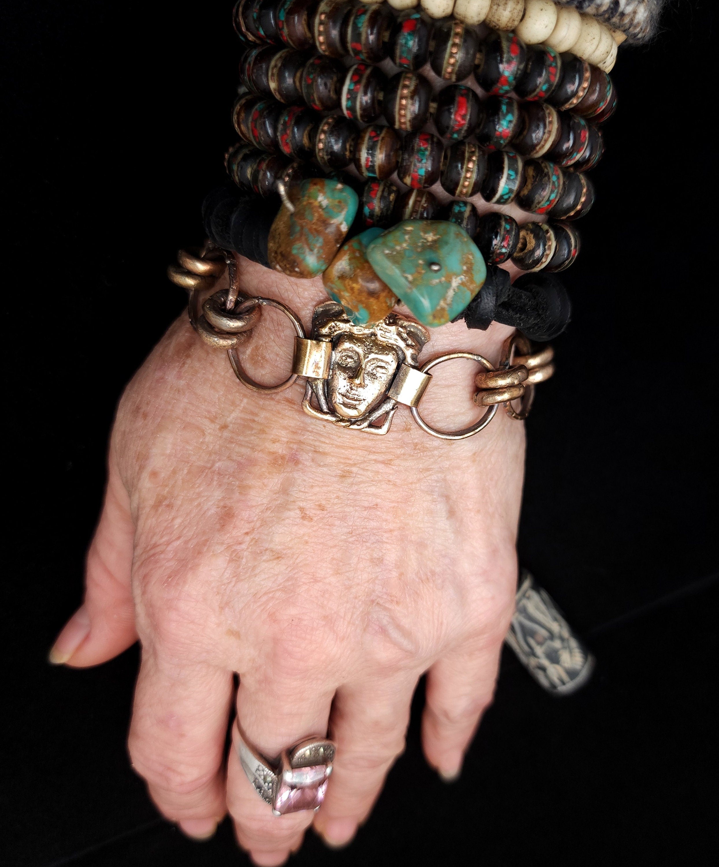 Beautiful Gold Brass Medusa Bracelet / Handmade / Historical / Unusual / Artistic Jewelry / For Her / For Him.