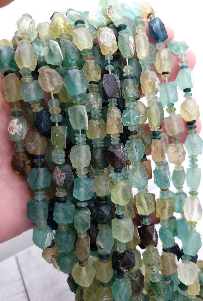 Authentic Genuine Ancient Roman Glass Faceted Diamond-Shaped Roman Glass Beads / Full Strand 15-16"/ Jewelry Supplies.