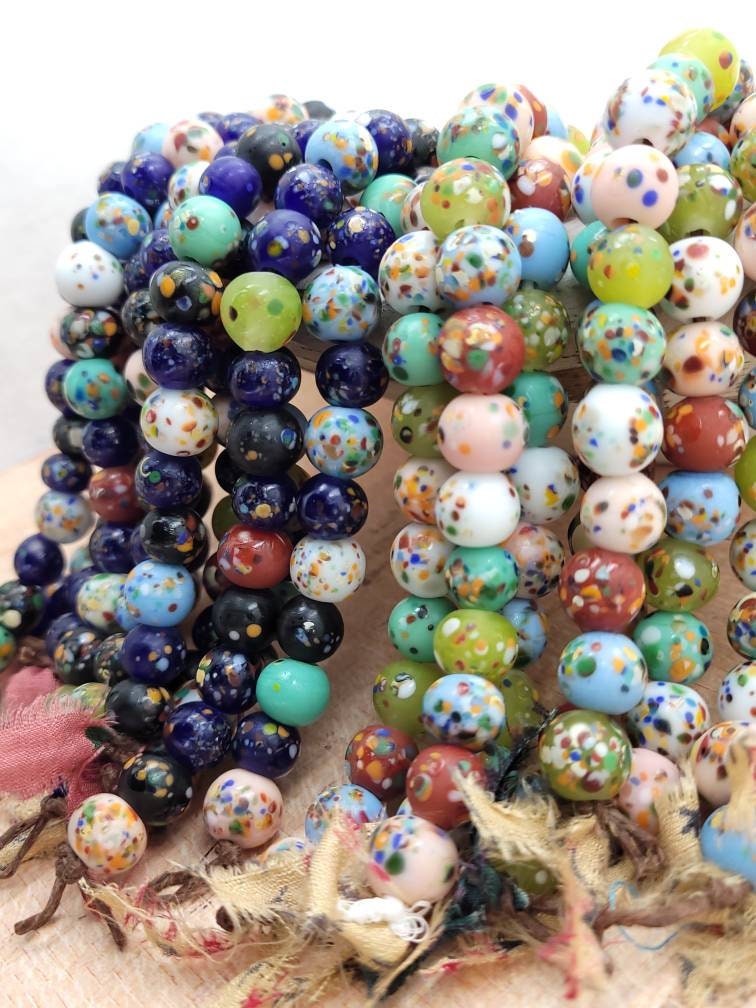 Beautiful Colorful Glass Beads / Indonesian Beads / Fun Beads / Strand 20 Beads 9-11mm / Java / Jewelry Making Supplies / Choose Colors.