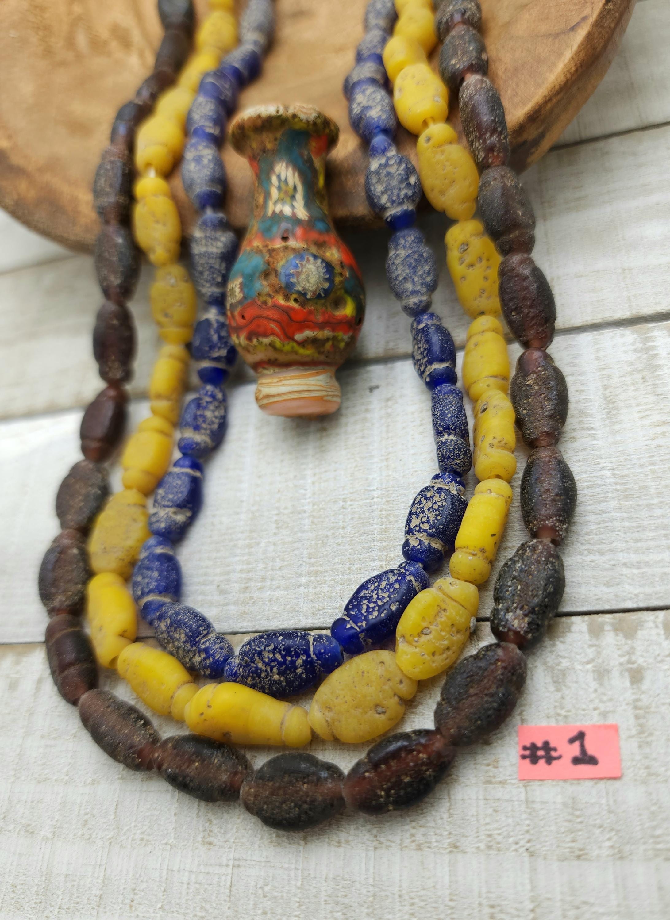 Lot of 3 Full Strand 22" 15-17mm, Glass Beads with Rustic Accent, Old, Indonesian Beads, Lampwork Beads, Jewelry Making Supplies.