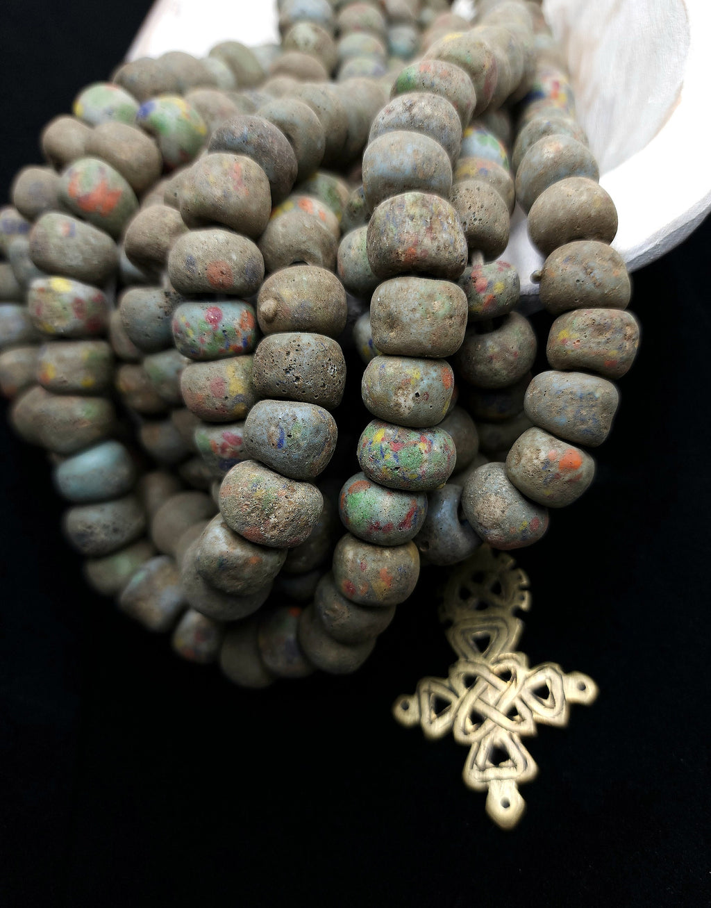 Graduated Strand of Very Old Glass Beads Like Hebron 13-14mm Strand With 6 Beads / Ancient / Tribal / Vintage / Jewelry  Supplies.