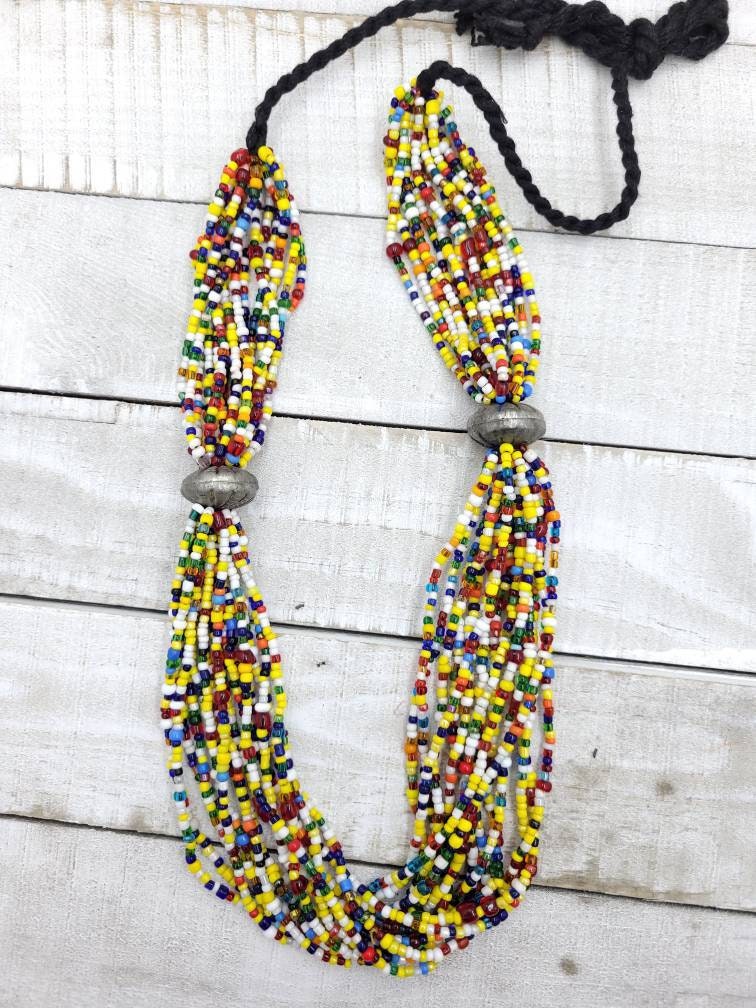 Necklaces Made In Afghanistan  Glass Seed Beads Strand 15-16"/ Glass Beads /Solid Brass Beads / Solid Copper Beads /  Jewelry Supplies.