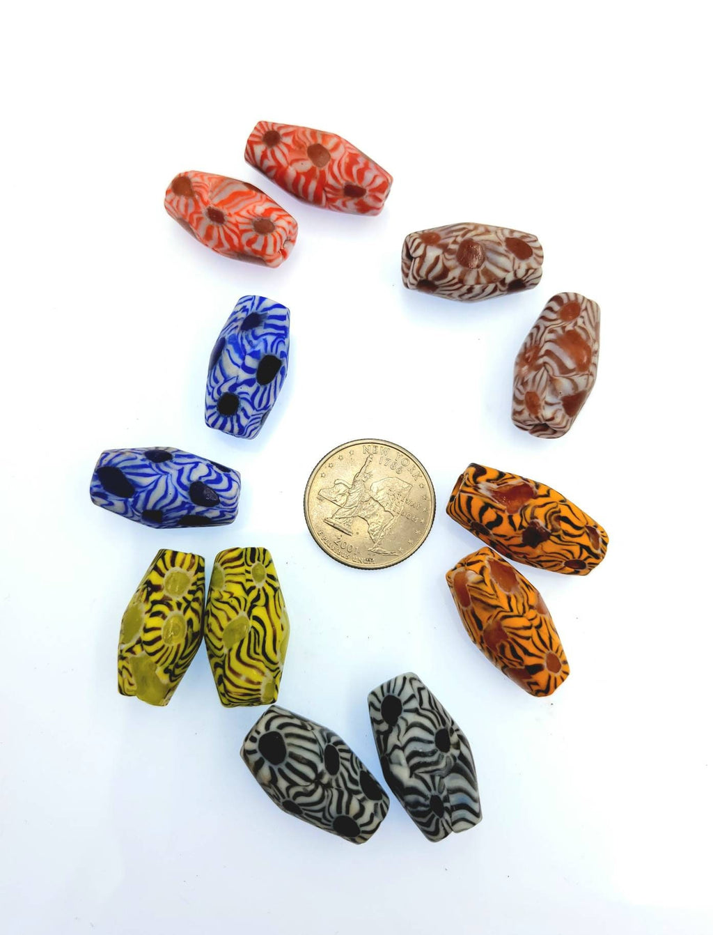 Beautiful And Ancient Indonesian Beads Millefiore From East Java /Jewelry Supplies / Old Stock Hard To Find.