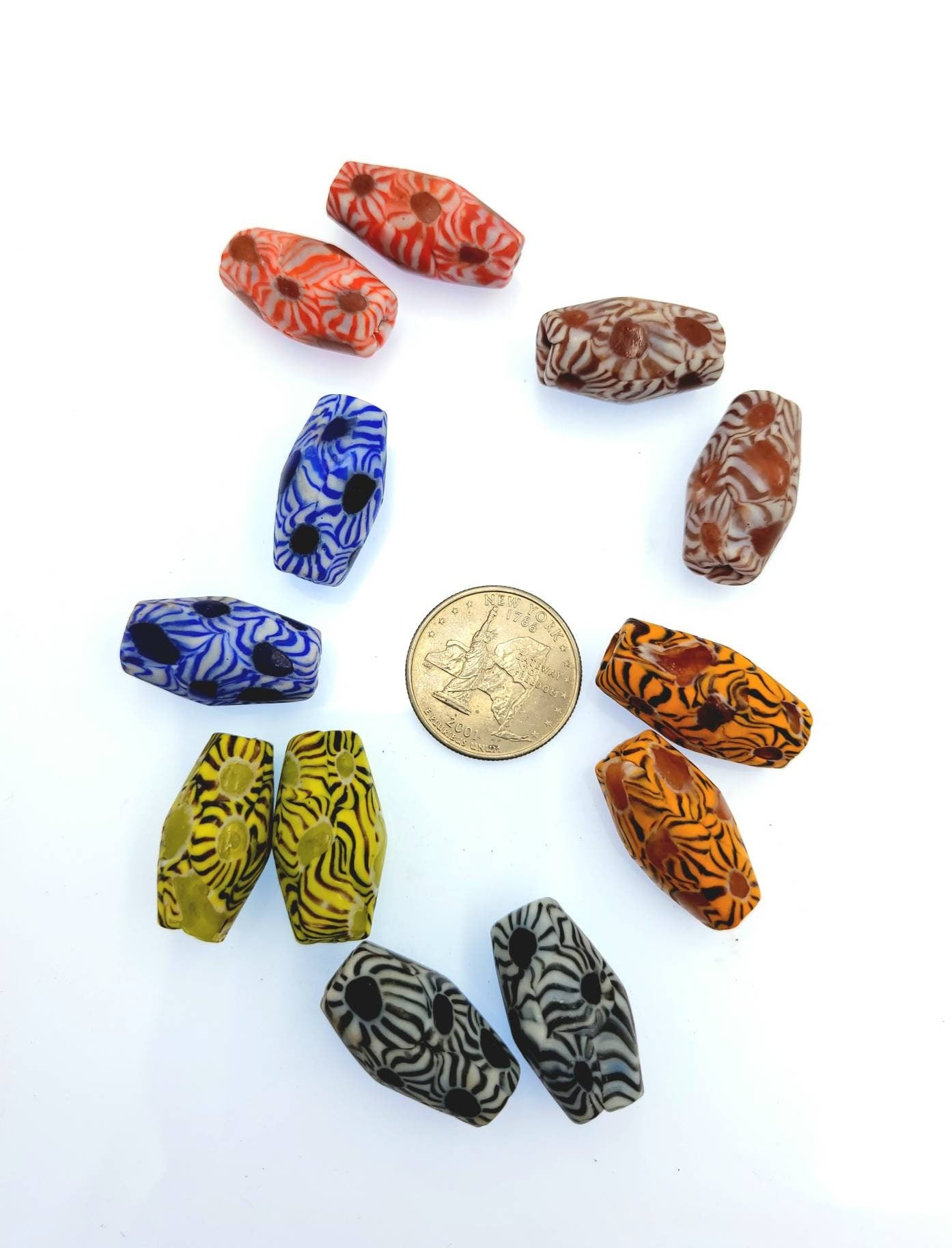 Beautiful And Ancient Indonesian Beads Millefiore From East Java /Jewelry Supplies / Old Stock Hard To Find.