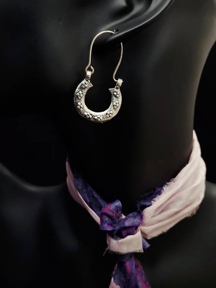 Beautiful Silver Afghan Earrings / Totally Handmade Jewelry / Afghanistan Jewelry.