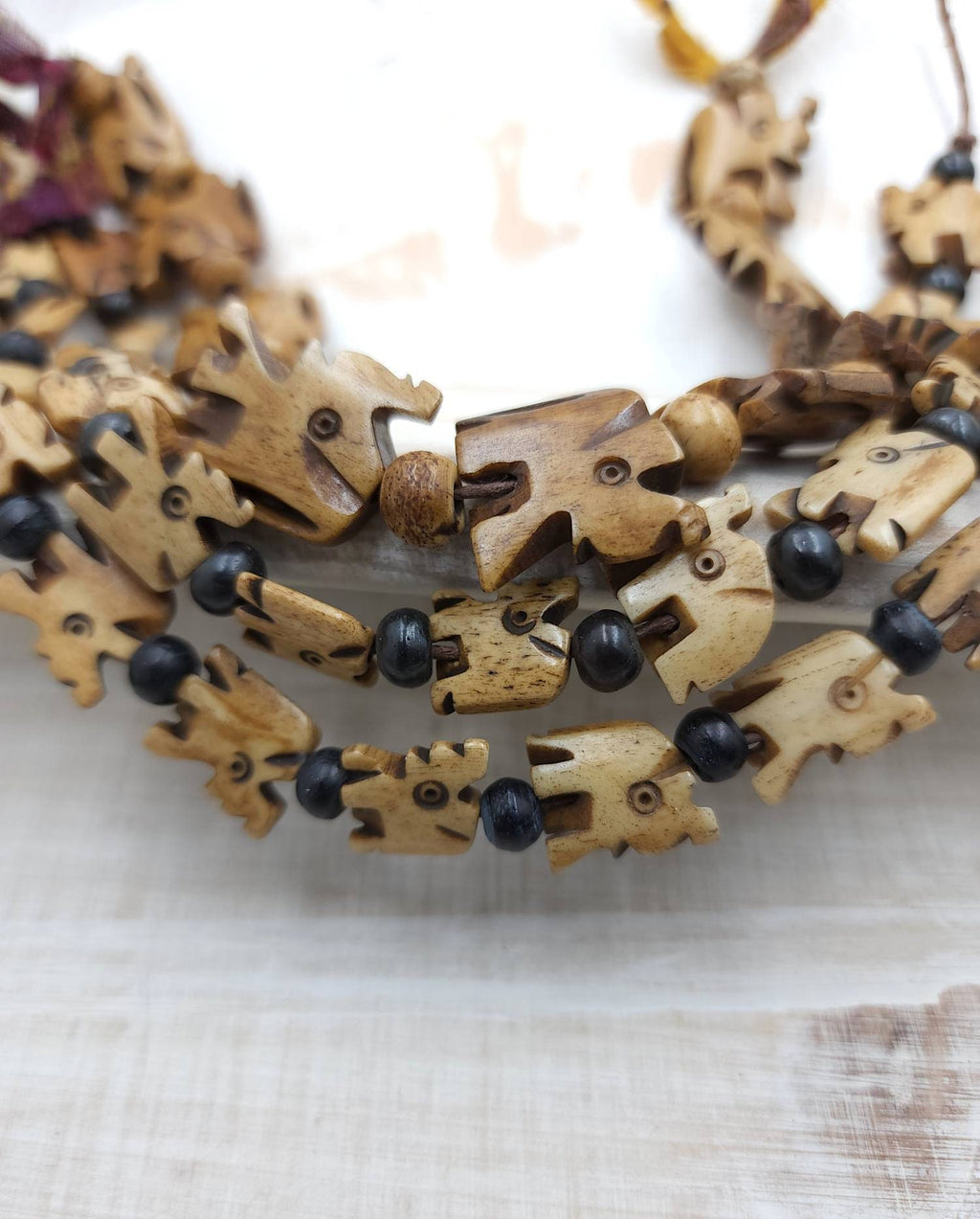 Elephant Bone Beads / Hand Carved Bone Elephant / Strand 10" Choose Size 13mm+ or 20x13mm / Beads With Spiritual Meaning / Jewelry Supplies