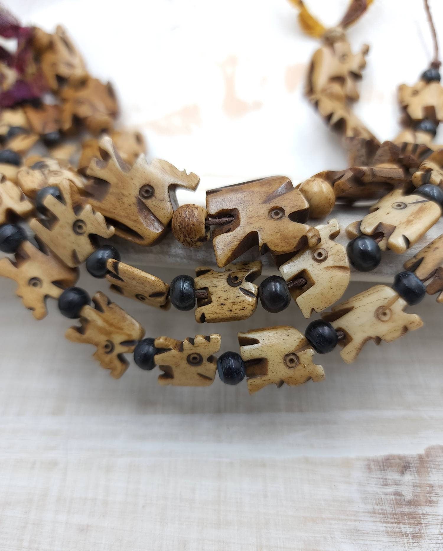 Elephant Bone Beads / Hand Carved Bone Elephant / Strand 10" Choose Size 13mm+ or 20x13mm / Beads With Spiritual Meaning / Jewelry Supplies