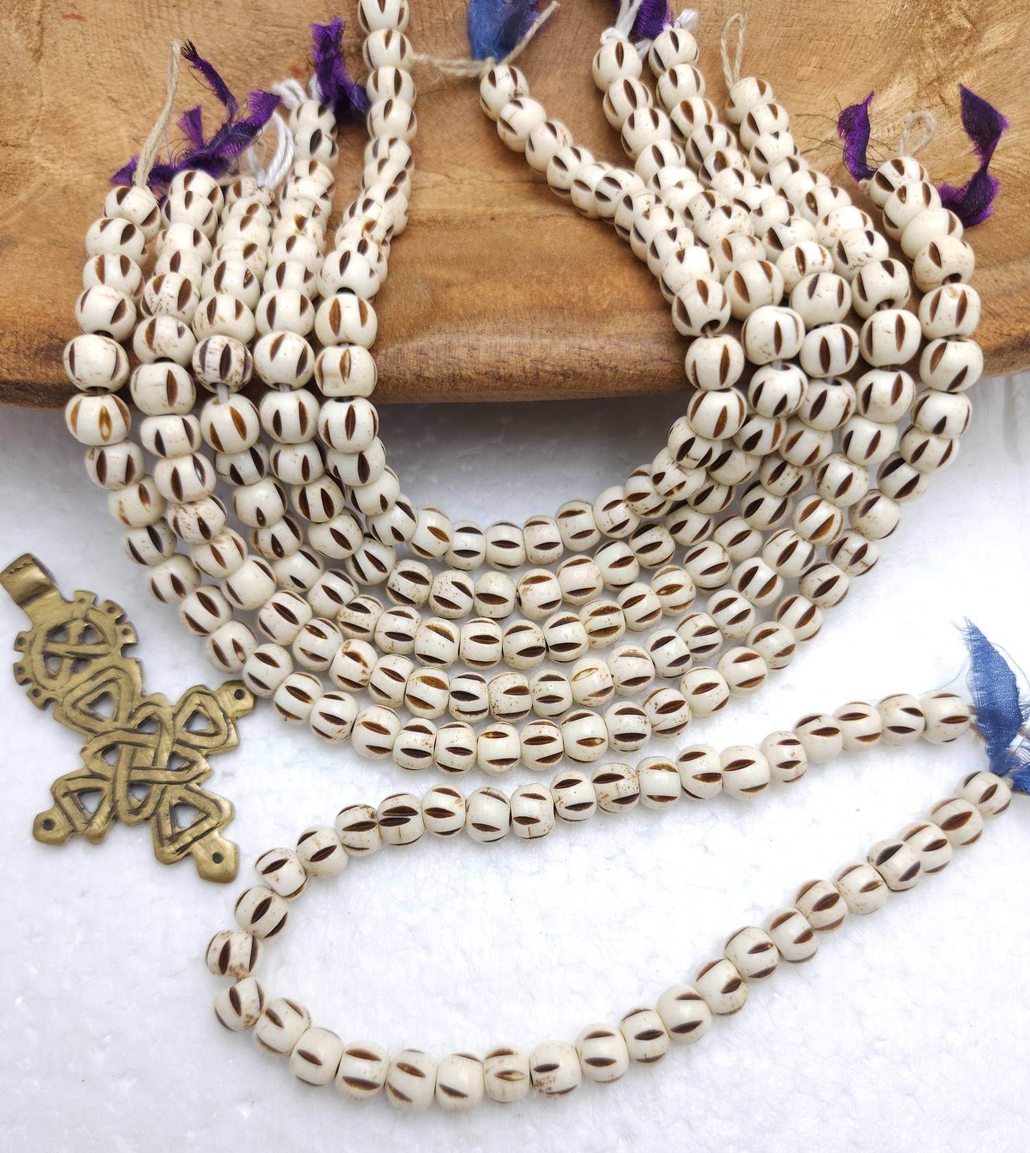 Melon Bone Beads Strand 10" with 38-40 Beads 8mm / Recycled Beads / Organic Beading / Jewelry Making Supplies