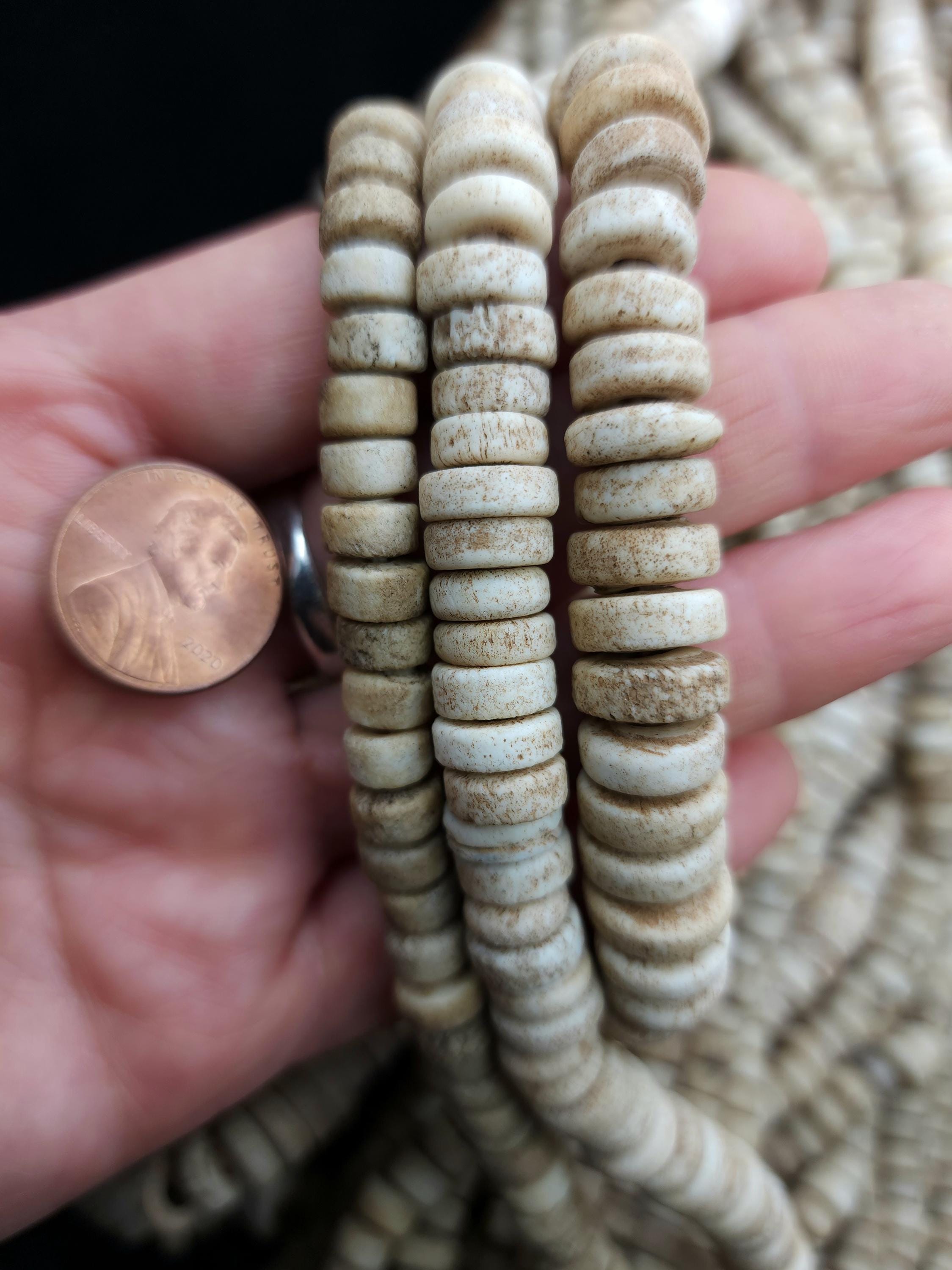 Beige Brown Glass Beads With Strong Old Rustic Accent Raw Texture, Available In 7-8, 9-10mm Or 10-12mm Strand 10", Heishi, Indonesian Beads.