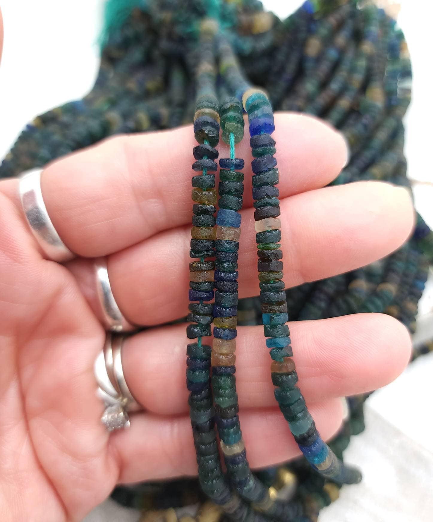 Dark Roman Glass 100% Genuine Strand 15" 3-4mm 190+Beads / Vintage Supplies / Jewelry Supplies / Heishi Beads / Ancient Roman Glass.