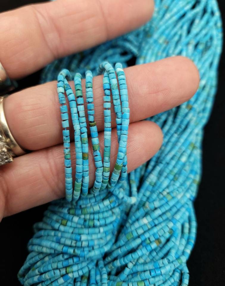 Heishi Turquoise 100% Natural Genuine Tube Shaped Option To Choose Strand 15 "2-3mm or 1mm / Small Beads / Afghani Beads / Jewelry Supplies