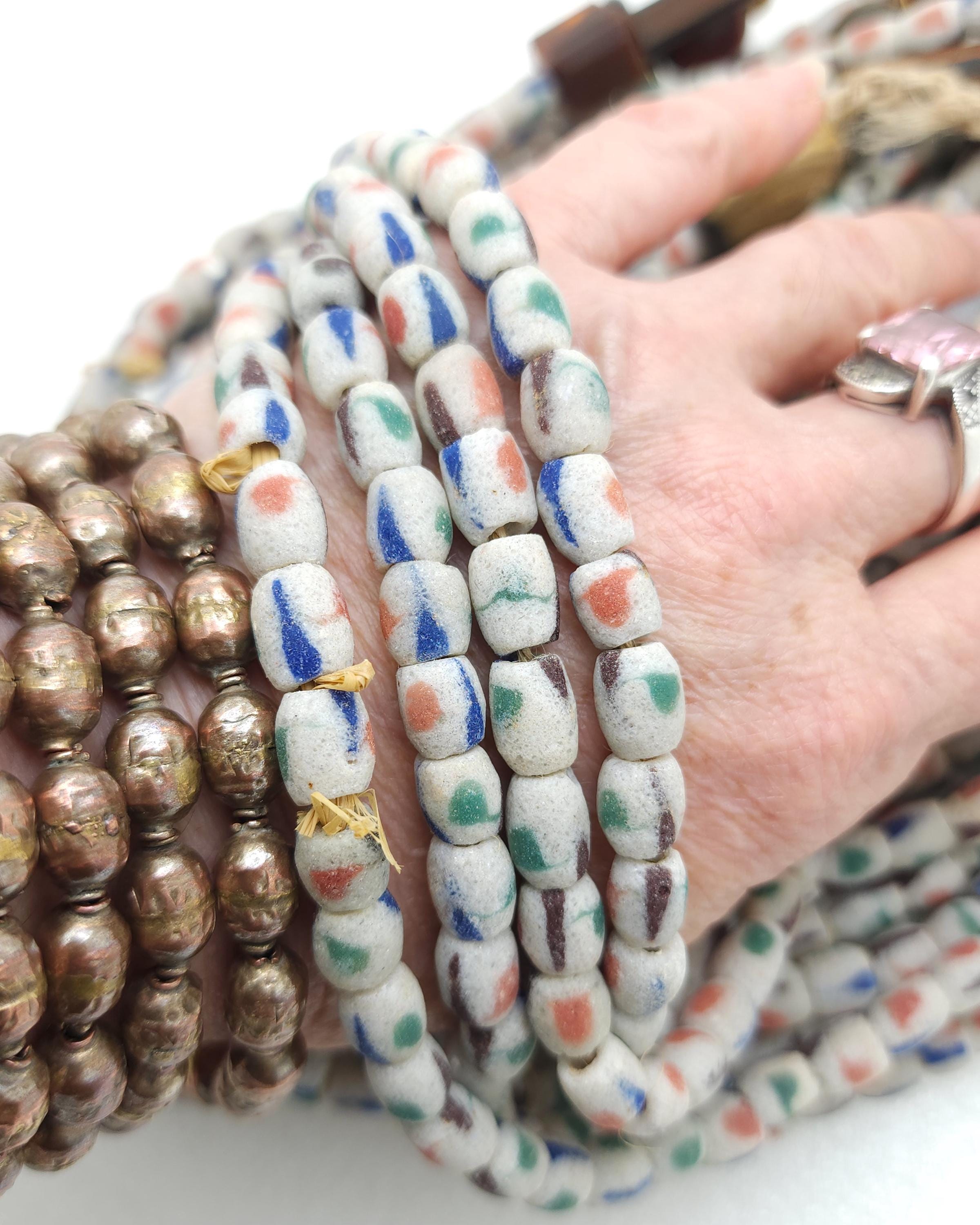 Vintage Recycled African Glass Beads Strand 17" 8-10mm 44-48 Beads / Jewelry Making Supplies.