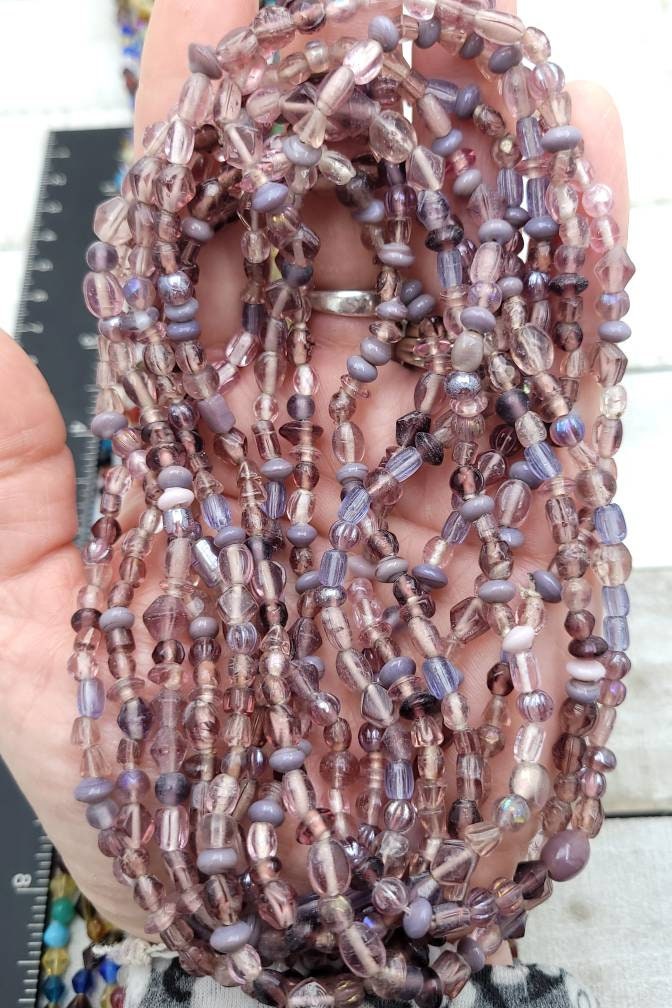 Lot Of 3 Strands 34-36" Inches Each Strand / Glass Beads / Pink / Lilac / Multicolor / Jewelry Supplies / Rosary.