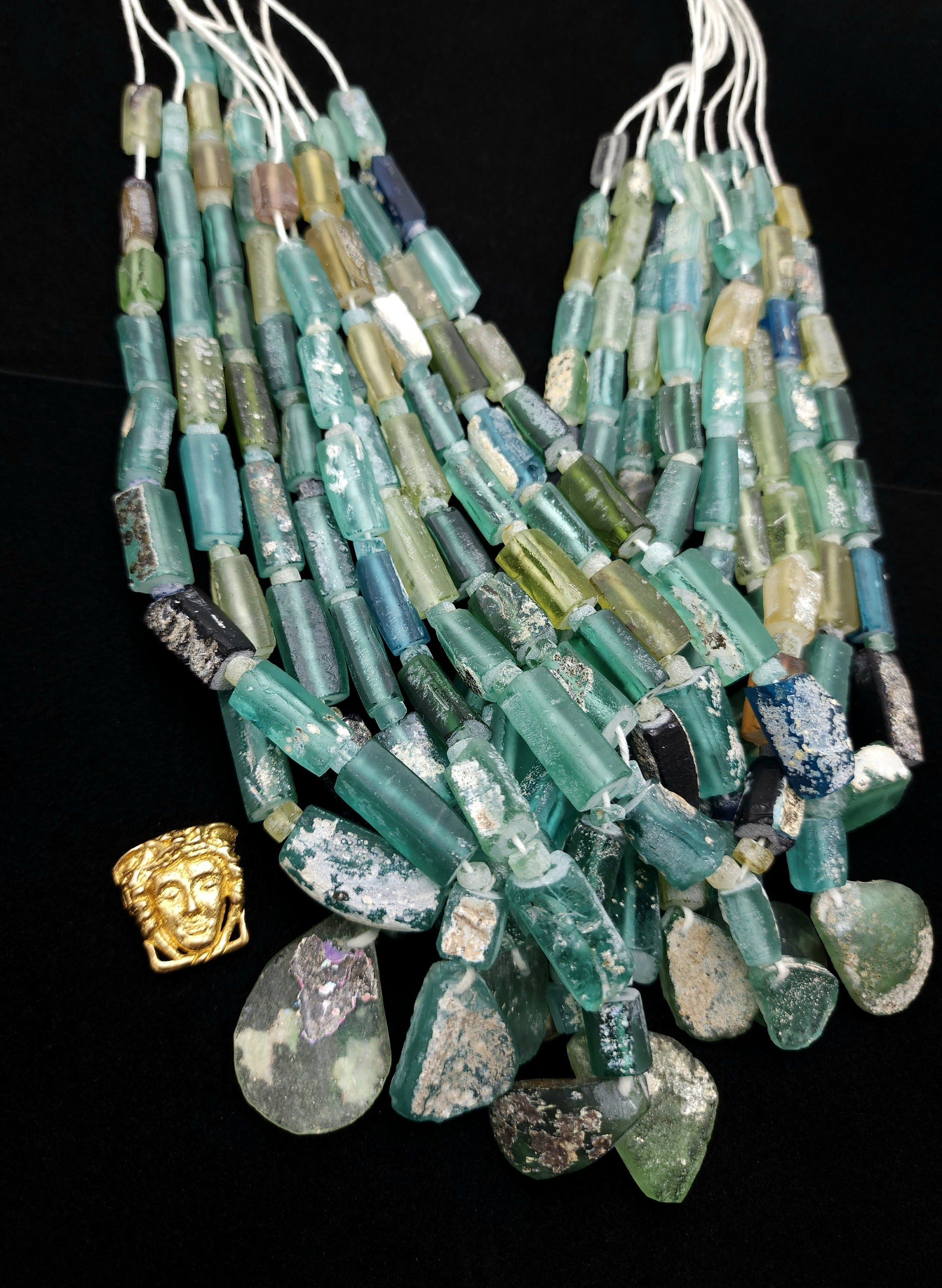 Large Square Genuine Ancient Roman Glass Beads Lots Of Patina The Glass Speaks For Itself Of Its Age Over 2000 Years Old, Strand 14-15".