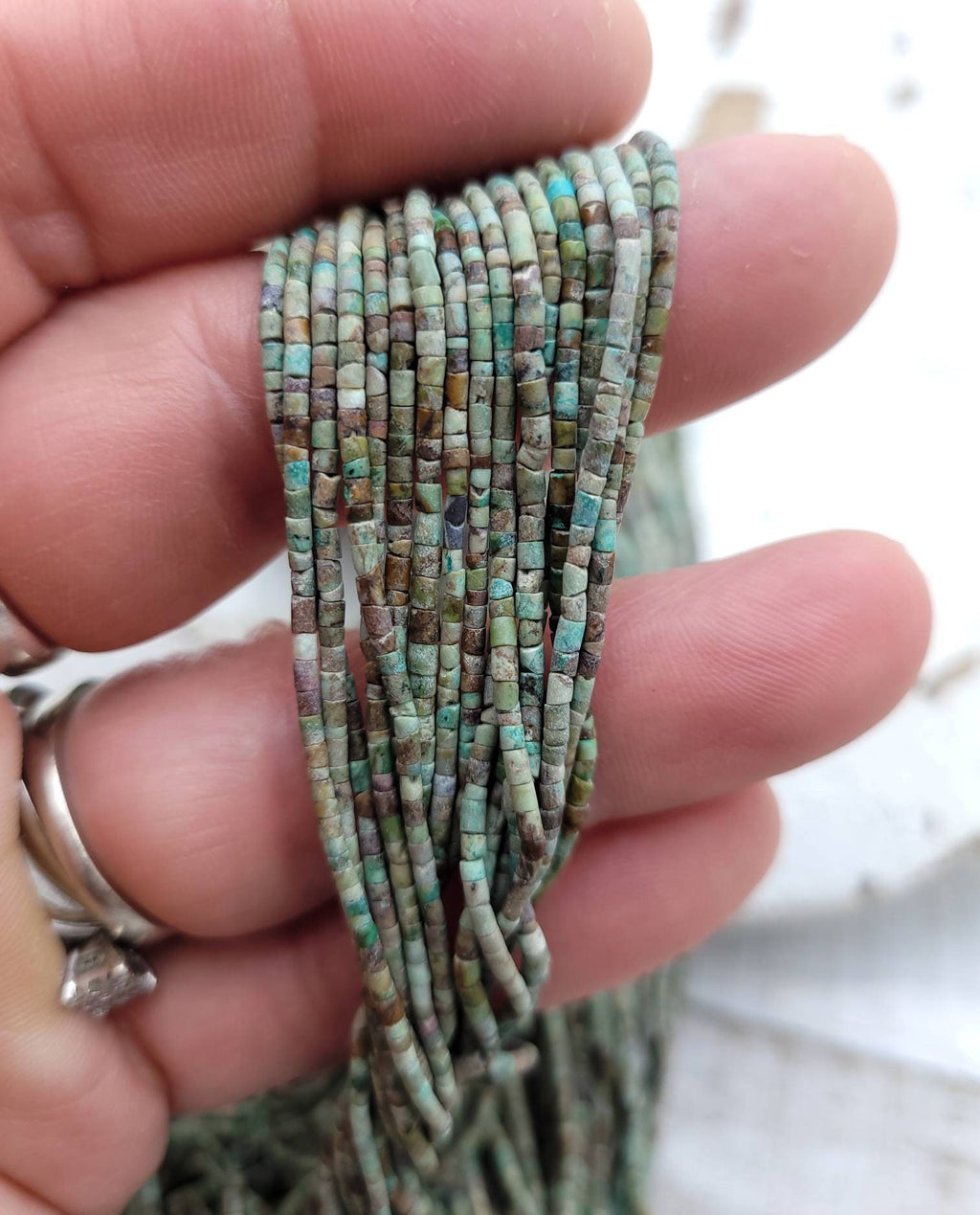 Authentic Heishi Beads Made Of Genuine Natural Turquoise, Strand 15" long and 1.5 mm in diameter, Afghan beads, Jewelry Making Supplies.