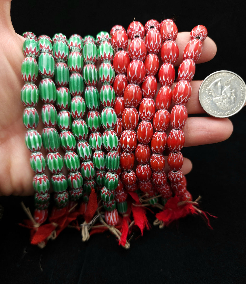 Chevron Beads 6 Layers Option to Choose Green or Red / Strand 8"Inches Green 8x11mm Red 9x11-12mm / Jewelry Making Supplies