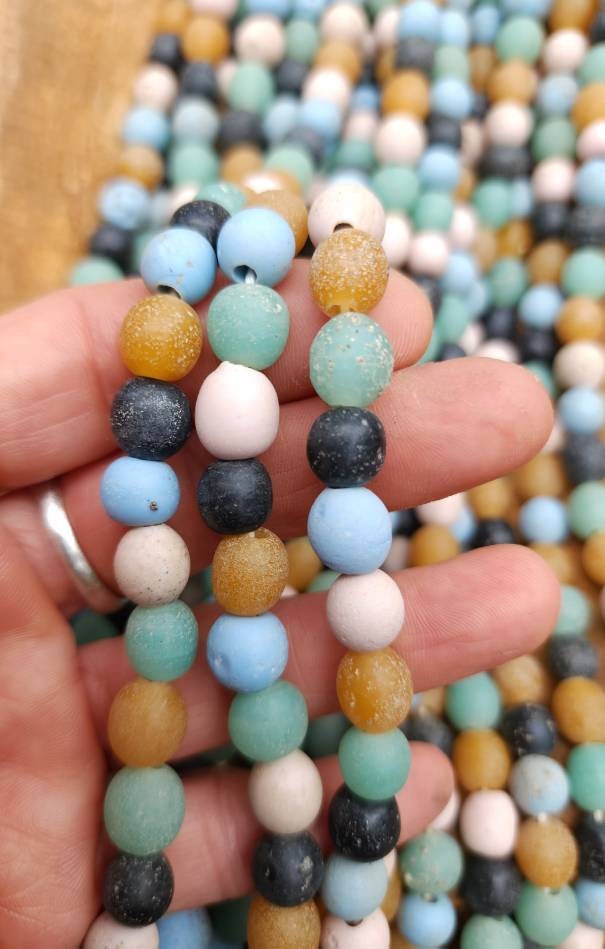 Opaque Glass Java Beads With Rustic Accent 9-10mm Choose Full Strand 23" Long[52+ Beads] or Half Strand 12"[26+] / Indonesian Beads /