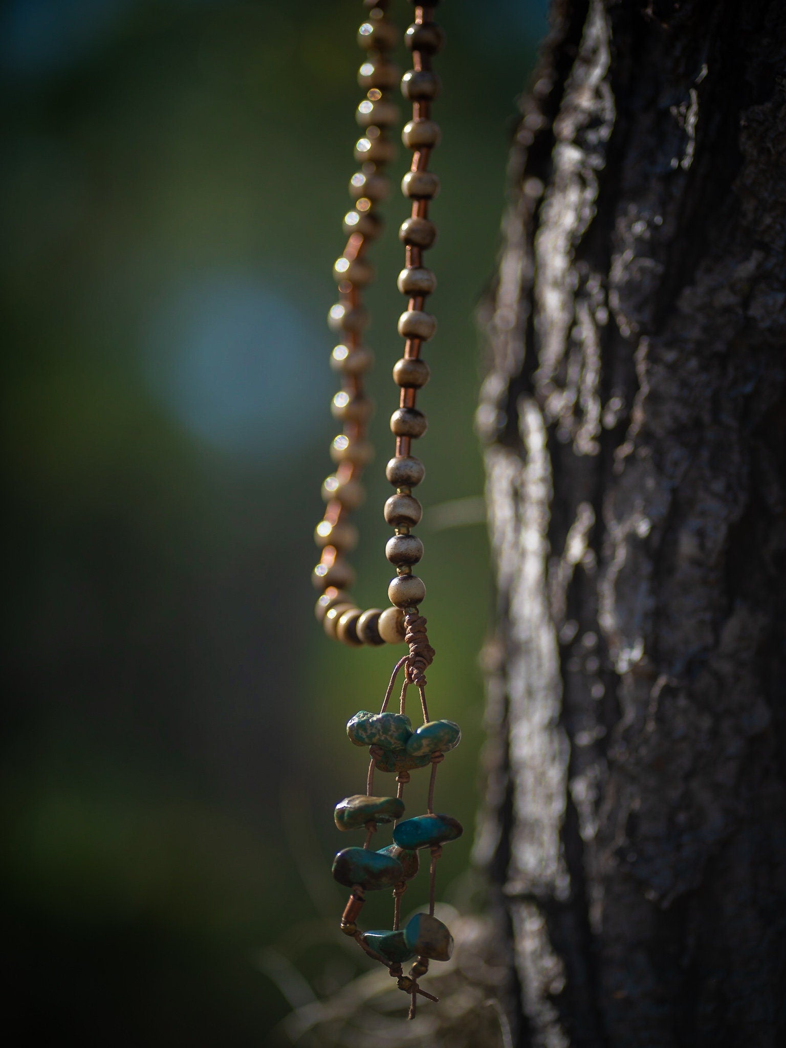 Rustic handmade necklace with Authentic  turquoise.