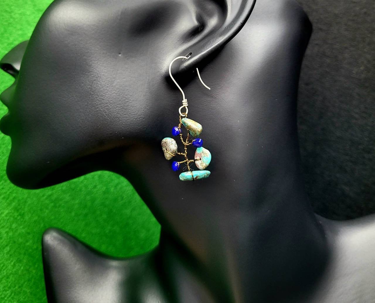 Genuine 925 silver earrings natural turquoise  love earrings  natural gem lapis lazuli faceted heart.