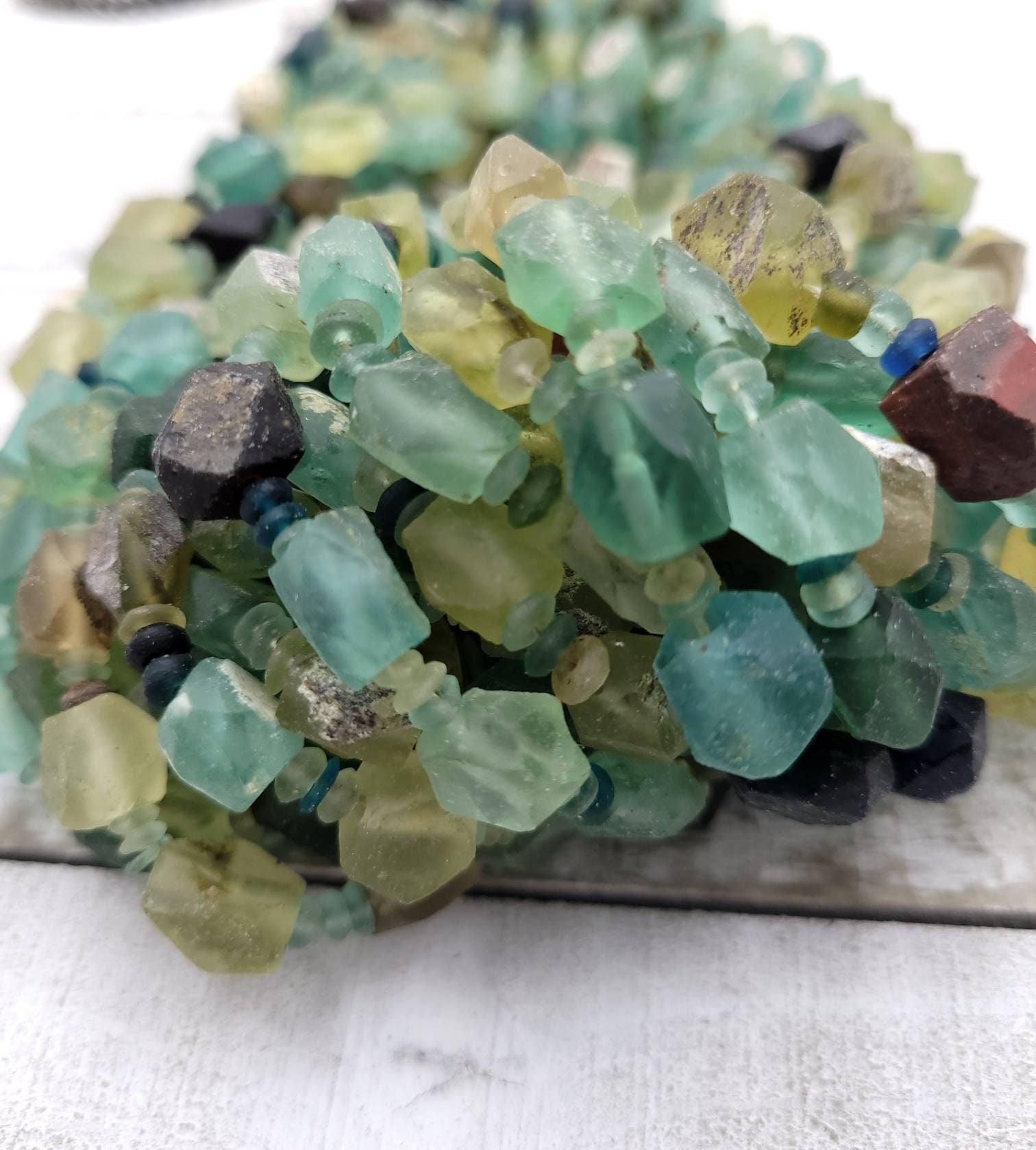 Authentic Genuine Ancient Roman Glass Faceted Diamond-Shaped Roman Glass Beads / Full Strand 15-16"/ Jewelry Supplies.