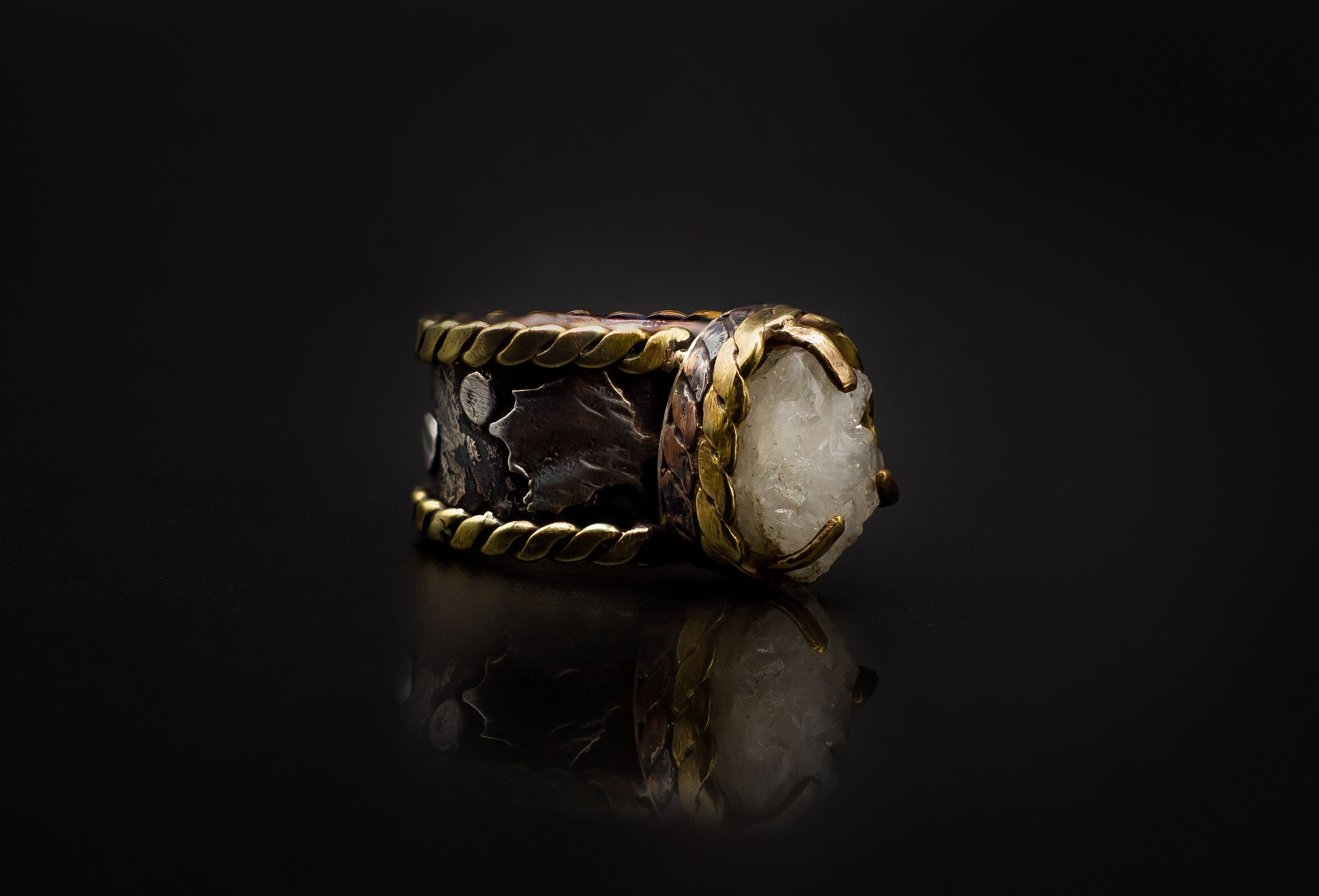 Copper, 925 Sterling Silver, Brass, And Natural Geode Ring/Ring Size 5 & 9.