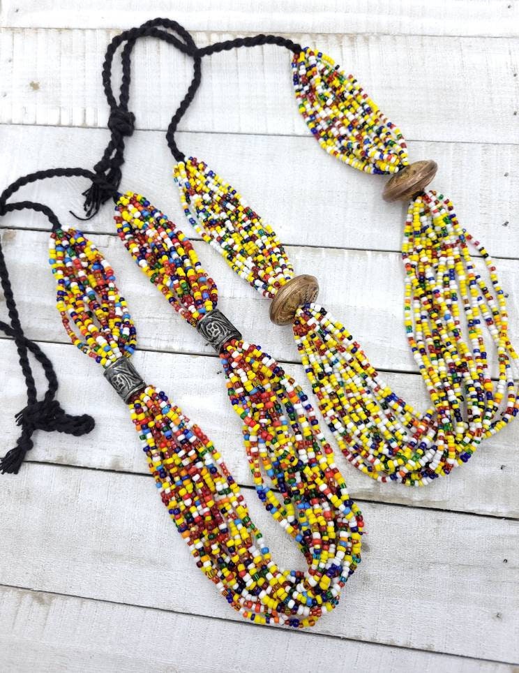 Necklaces Made In Afghanistan  Glass Seed Beads Strand 15-16"/ Glass Beads /Solid Brass Beads / Solid Copper Beads /  Jewelry Supplies.