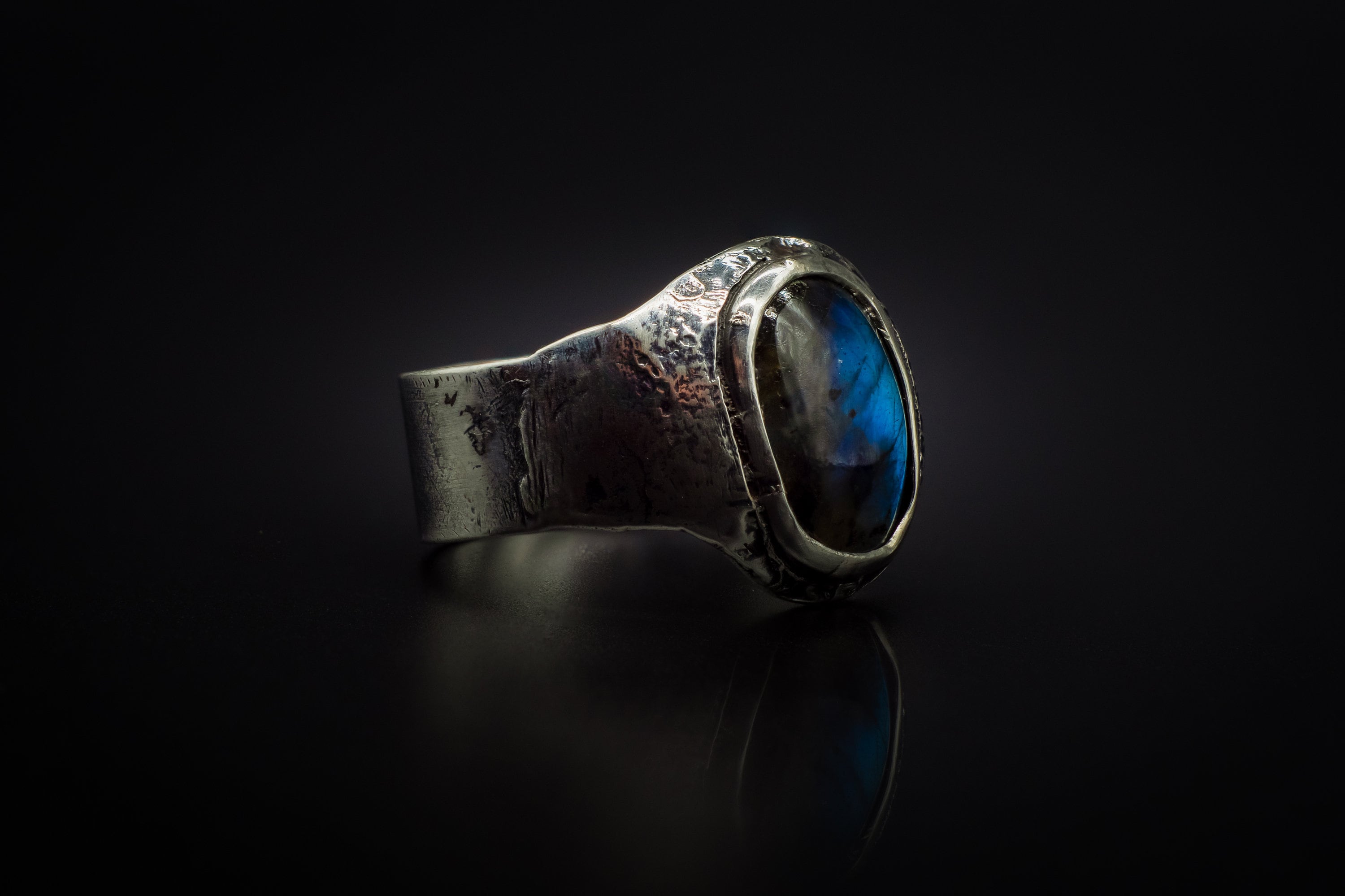 Available Sizes 7 and 13 Authentic 925 Silver Blue Labradorite Ring/Rustic Accent / Handmade Jewelry.