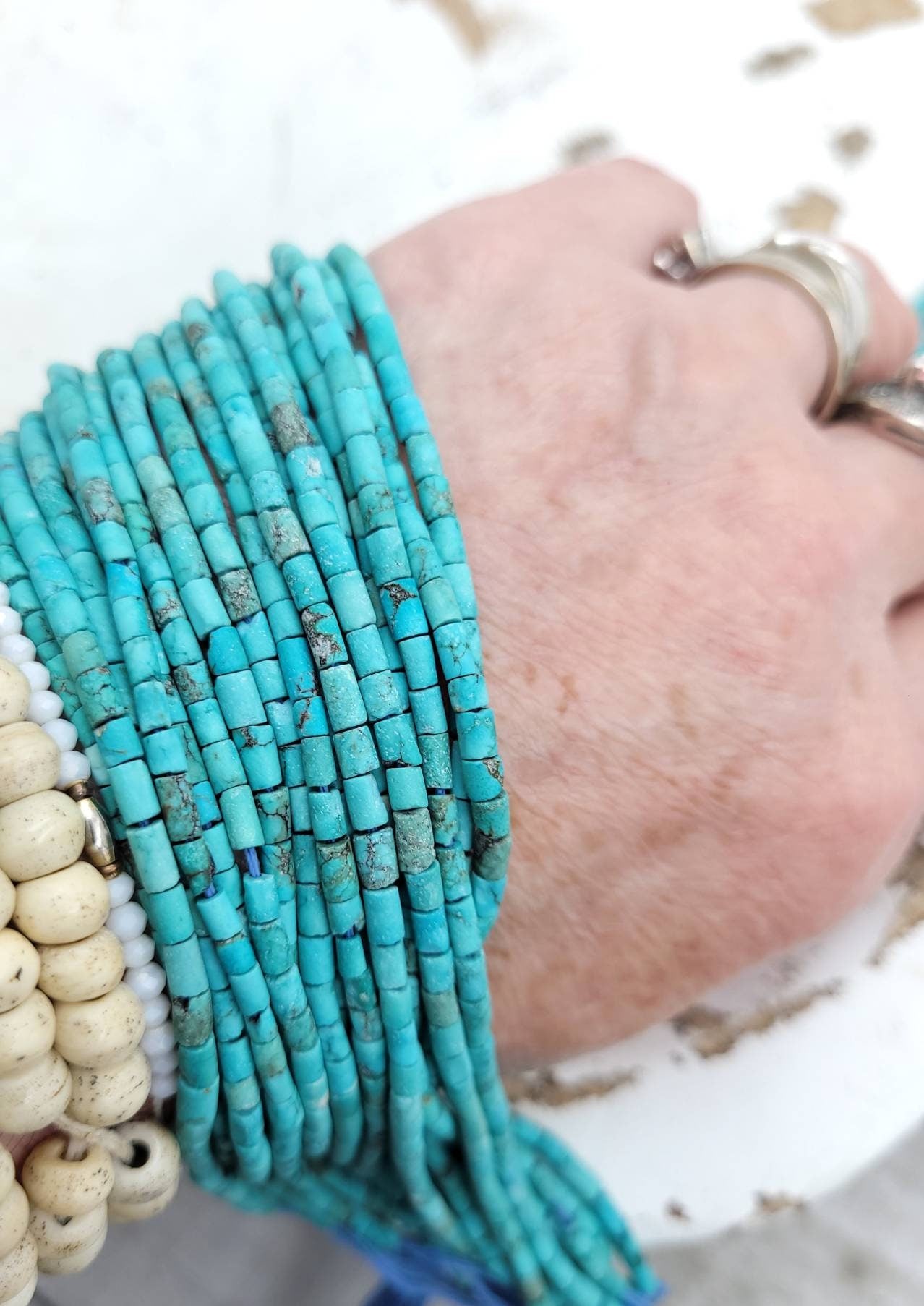 100% Genuine Turquoise Heishi Afghan Beads/3-5mm Long x 2.5-3mm Thick / Strand 14 "/ Jewelry Supplies / Authentic Turquoise.