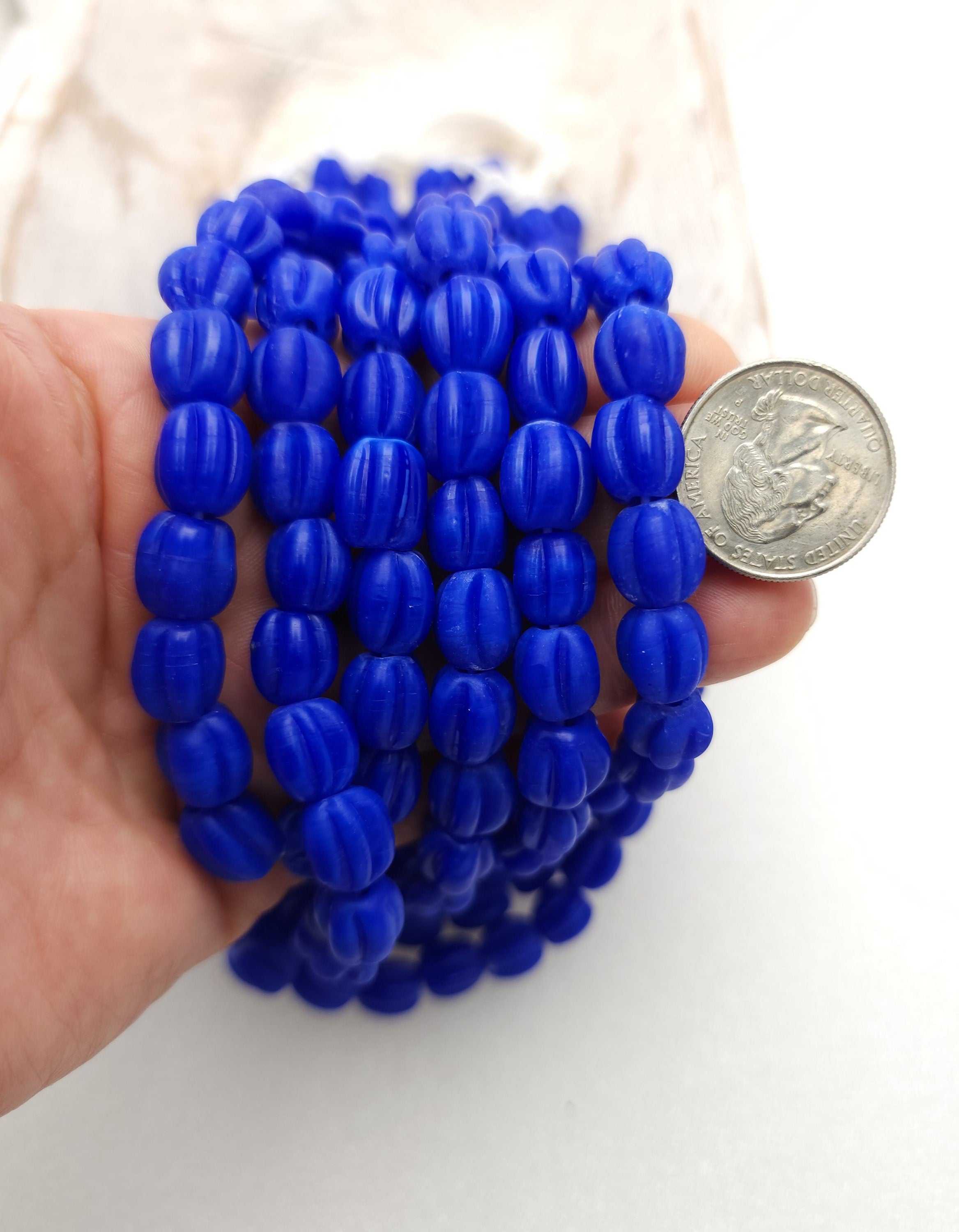 Blue King Pumpkin Shaped Beads 10-11mm [12 Beads], Jewelry Supplies, Boho, Hippie, Tribal, Lampwork Beads, Indonesian, Java.