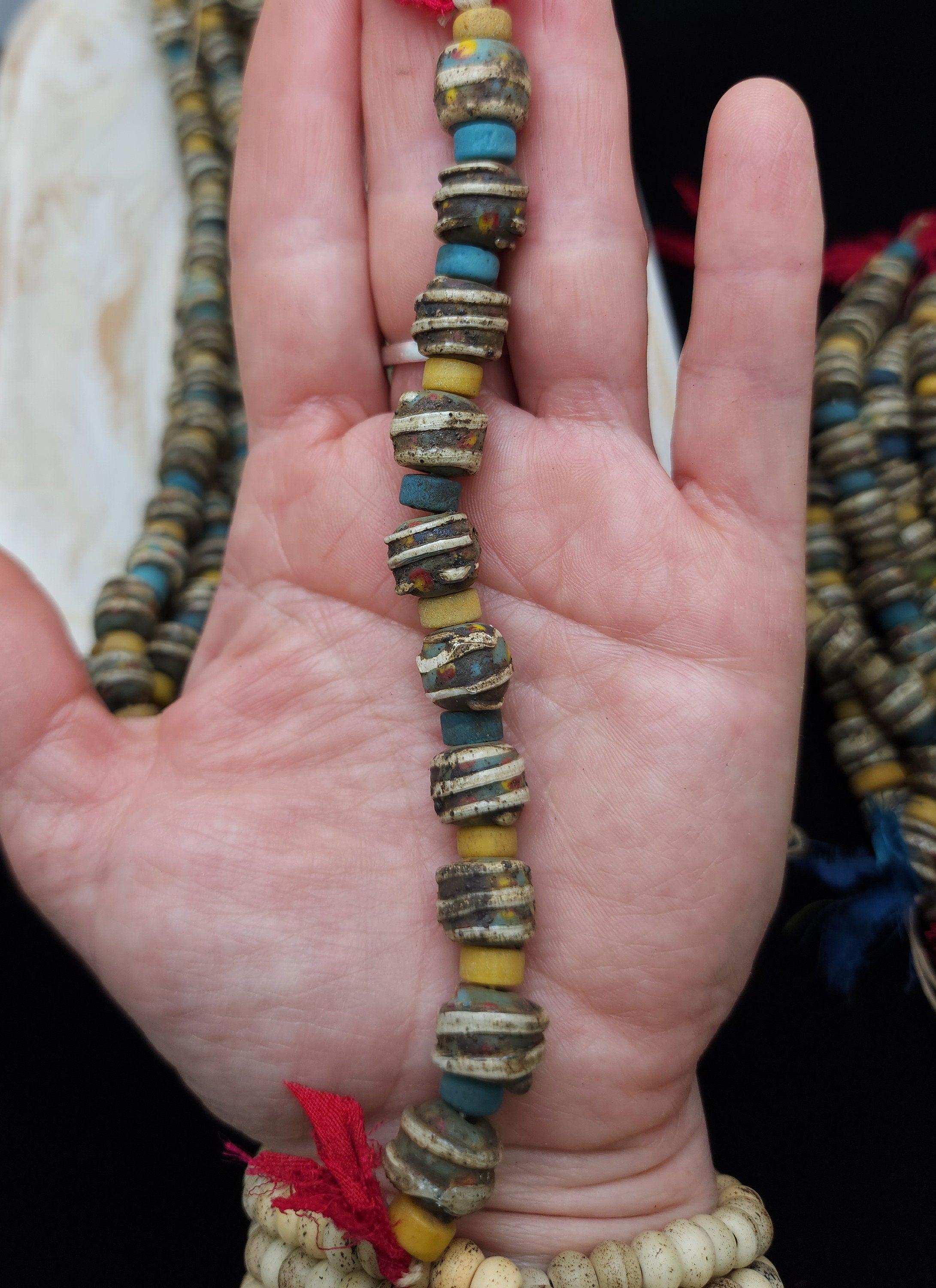Rustic Accent Glass Charms With Earthy Blue Coffee Colors Made In Indonesia Java / Strand With 10 Beads 10-11mm / Jewelry Supplies