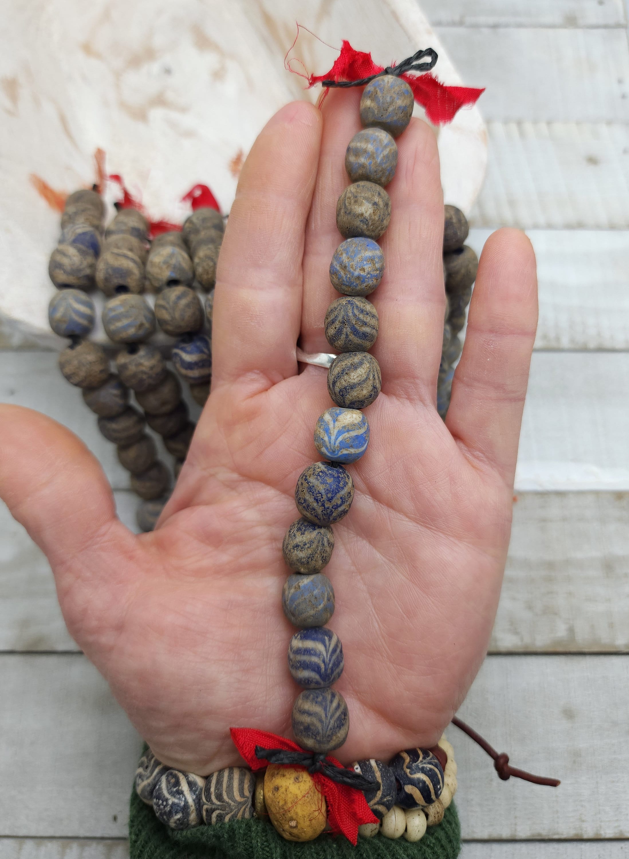 Feather Glass Beads, Authentic 90's Vintage,  Ethnic, Strand 12 Beads Choose Dusty Rose or O Variable Blues  12mm, Jewelry Making Supplies