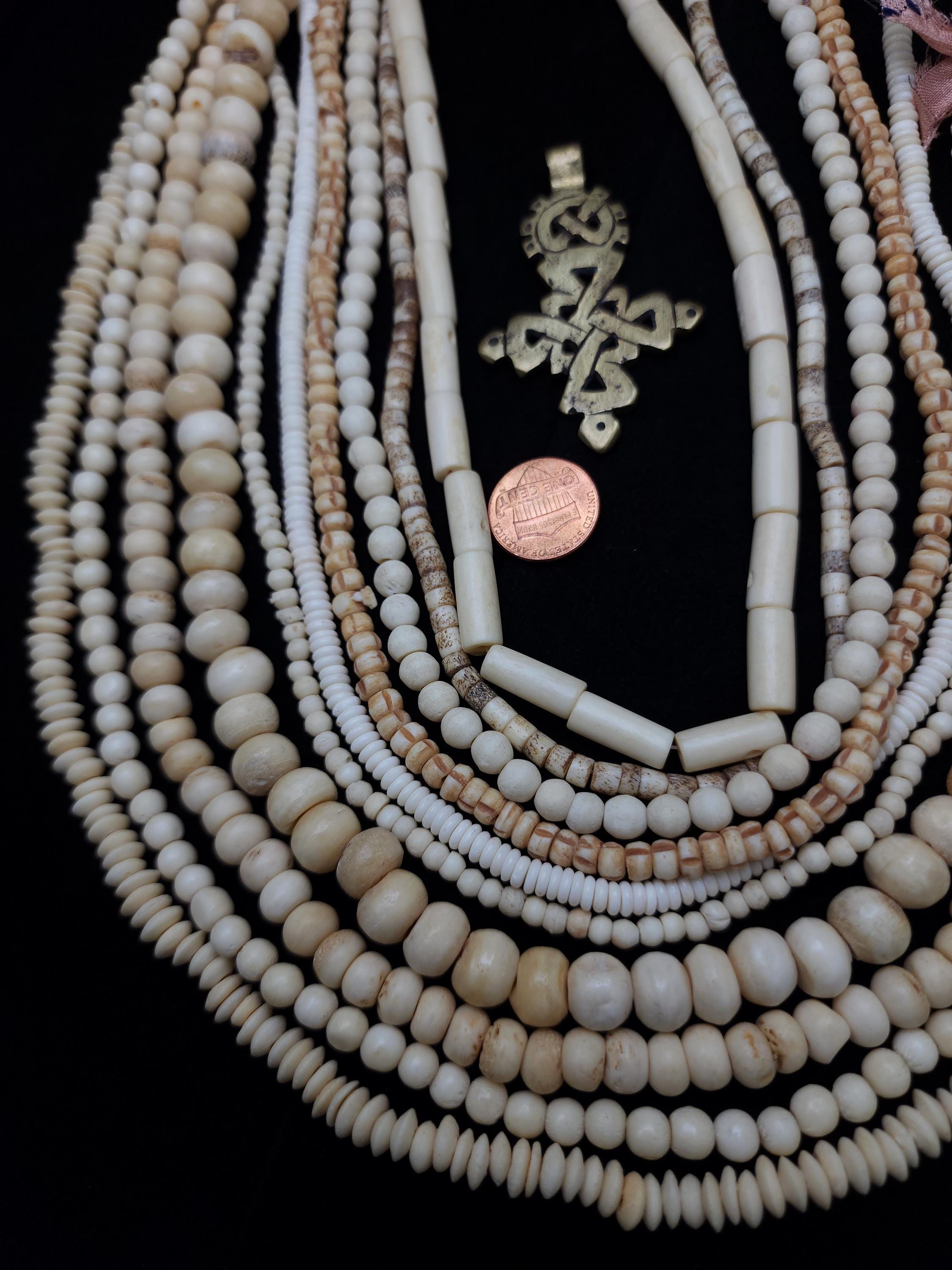 Lot of 10 Full Strands 14-16" Long / Buffalo Bone Beads / Assorted Natural Bone Beads 4-11mmx 3-16mm / Wholesale / Jewelry Making / Crafts /