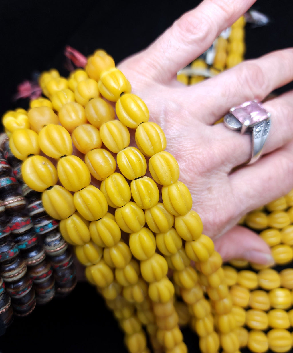 10mm+ Yellow Melon Shaped Beads [20] Indonesian Glass Beads, Java, Pumpkin Beads, Jewelry Making Supplies, Craft.