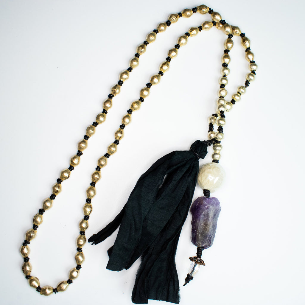 Moons | Amethyst | Ceramic | Ethiopian Metal | Sari Silk | Swarovski Crystal | Leather