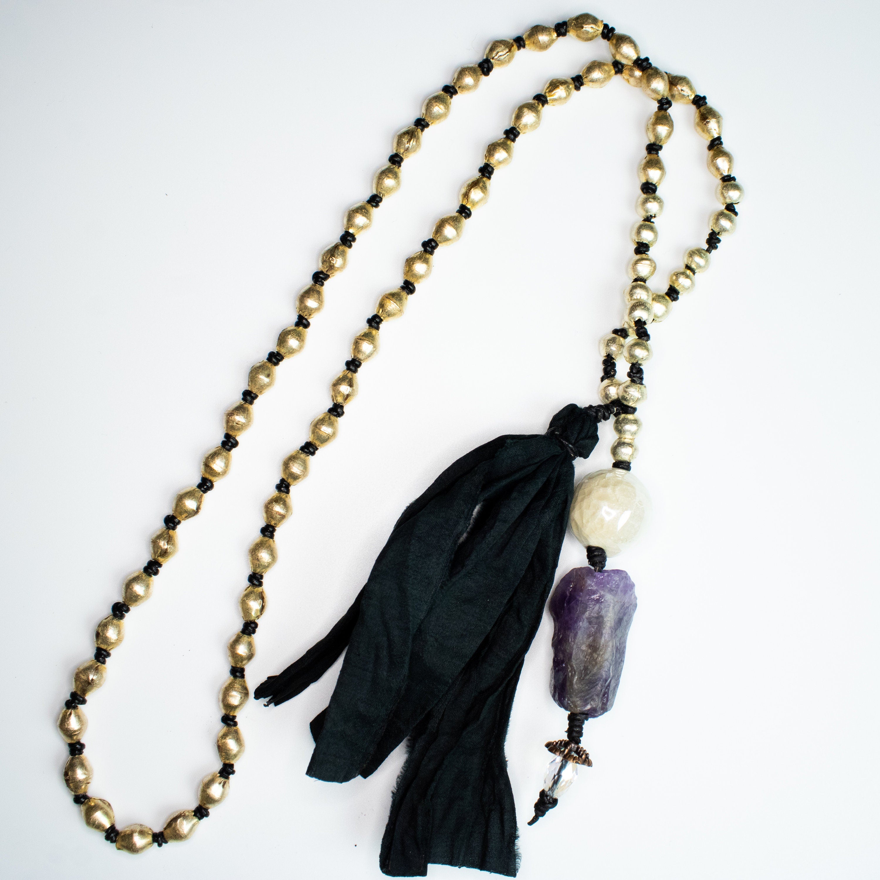 Moons | Amethyst | Ceramic | Ethiopian Metal | Sari Silk | Swarovski Crystal | Leather