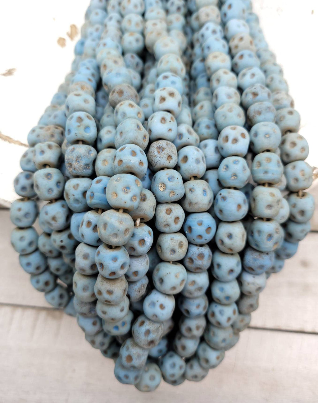 Blue Glass Beads With Rustic Accent 15 Beads 10-11 × 10-11mm / Lampwork Beads / Indonesian / Thailand / Jewelry Making Supplies, Craft.