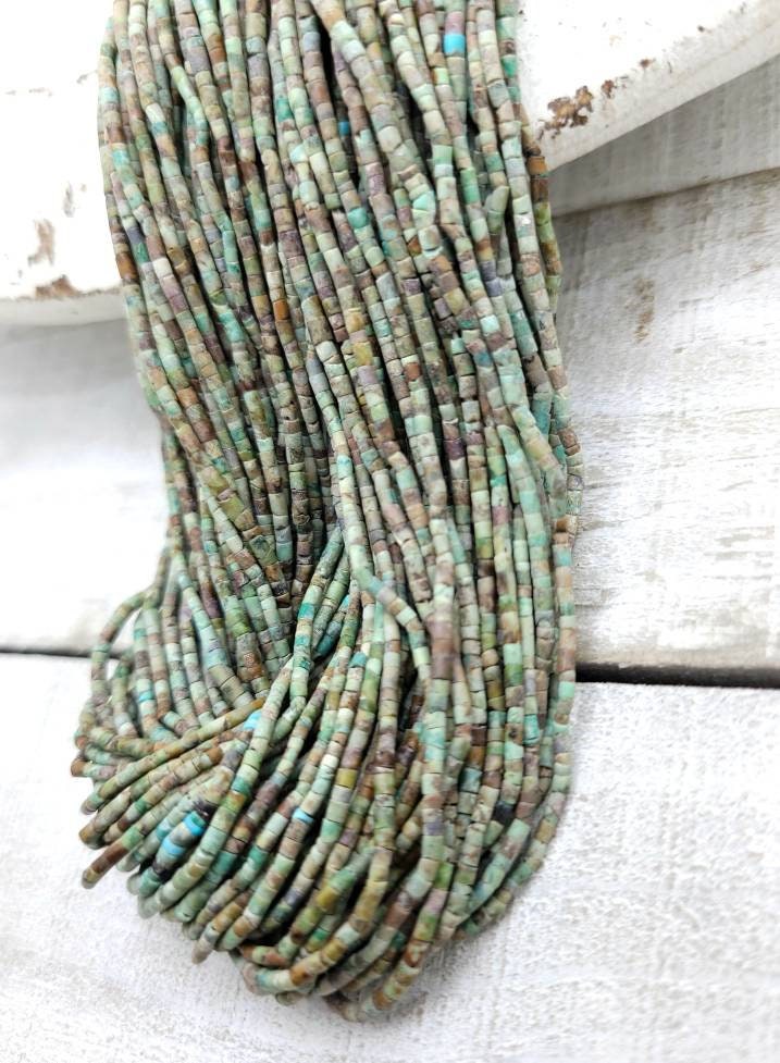 Authentic Heishi Beads Made Of Genuine Natural Turquoise, Strand 15" long and 1.5 mm in diameter, Afghan beads, Jewelry Making Supplies.