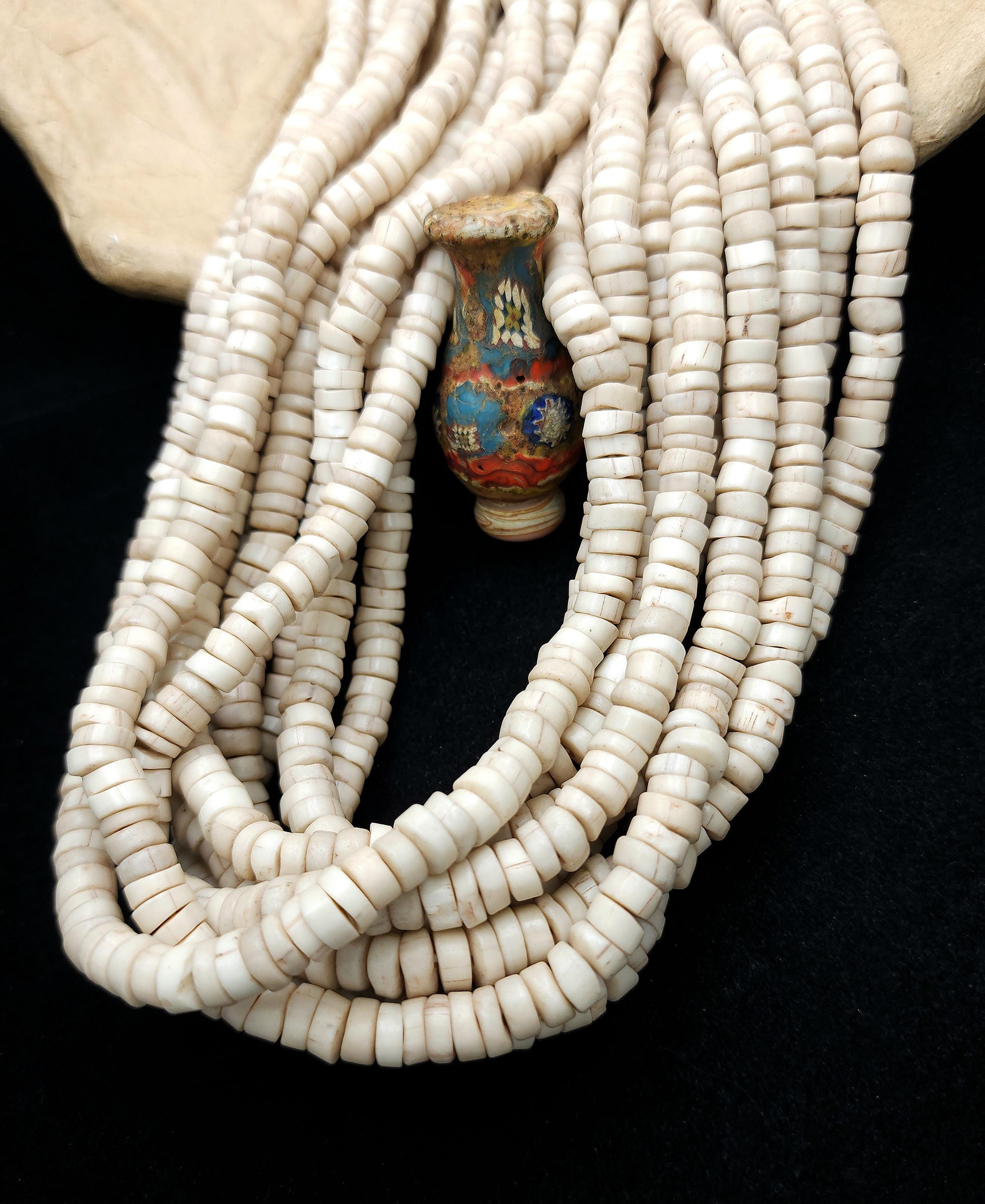 Beige Polished Glass Beads With Rustic Accent From Indonesia, Strand 10" 8mm, Jewelry Making Supplies, Craft, Spacer Beads.