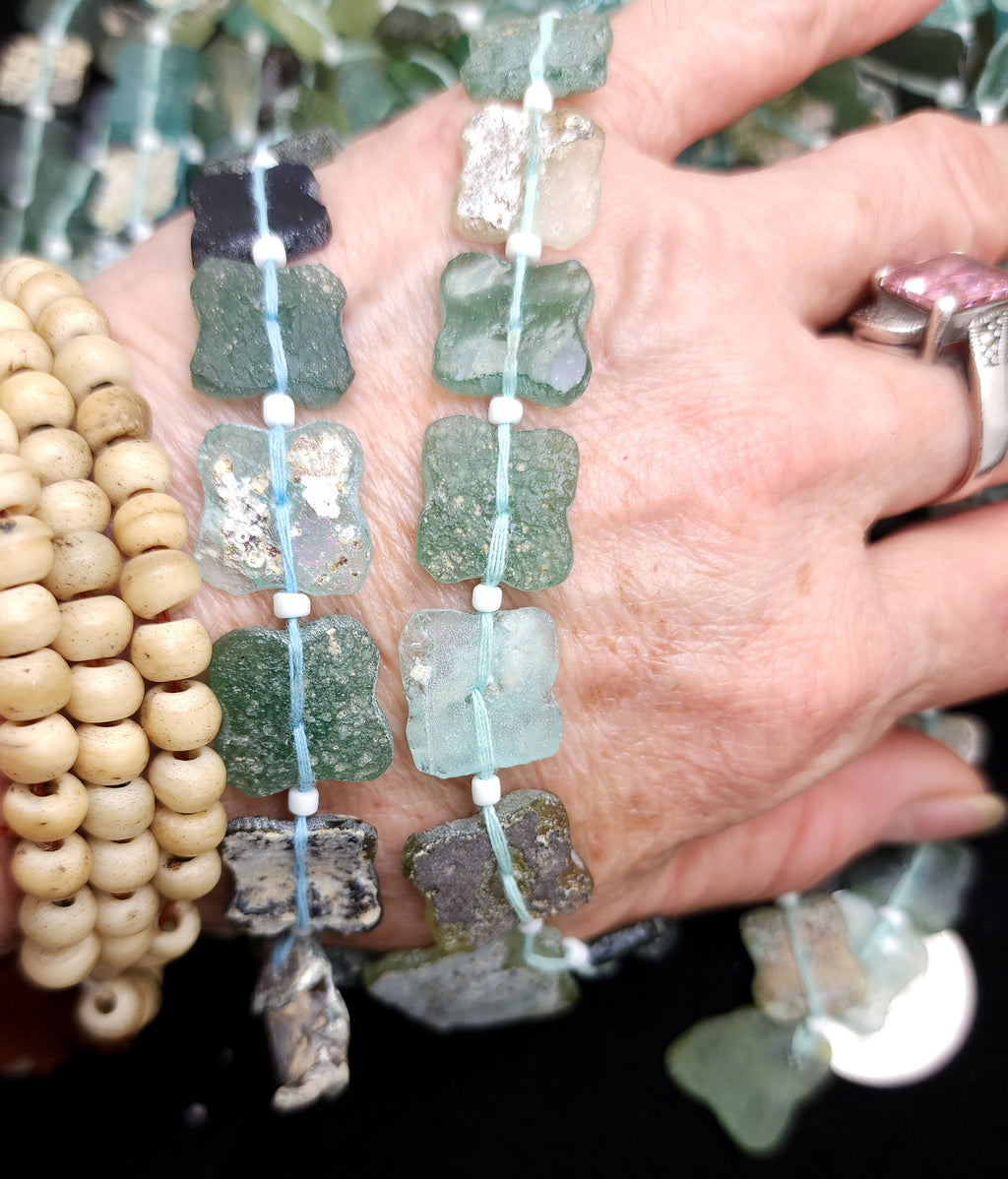 Authentic Genuine Glass Beads From Ancient Rome Strand 15-16" 8-14mm x 10-15mm, Jewelry Supplies,  Roman Glass Beads, Jewelry Supplies.