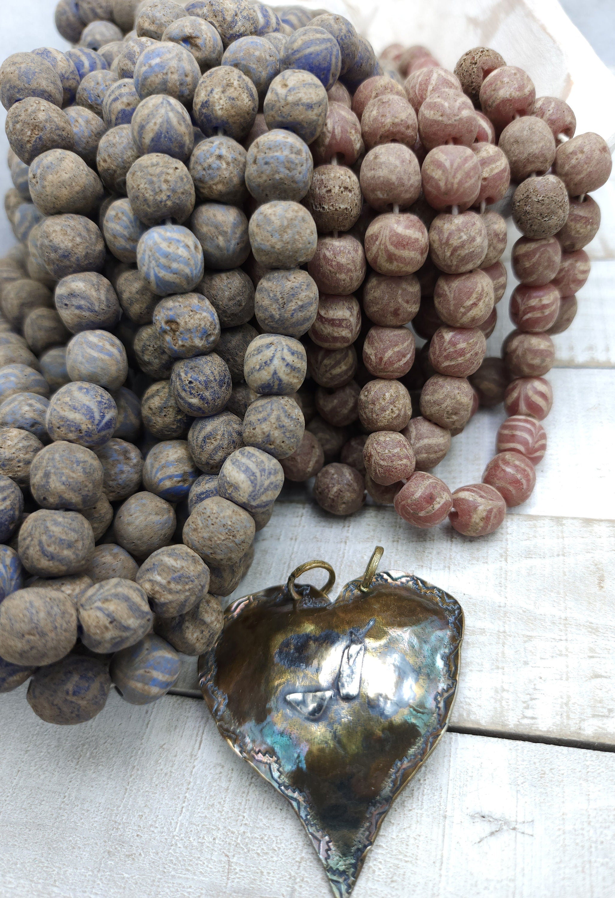 Feather Glass Beads, Authentic 90's Vintage,  Ethnic, Strand 12 Beads Choose Dusty Rose or O Variable Blues  12mm, Jewelry Making Supplies