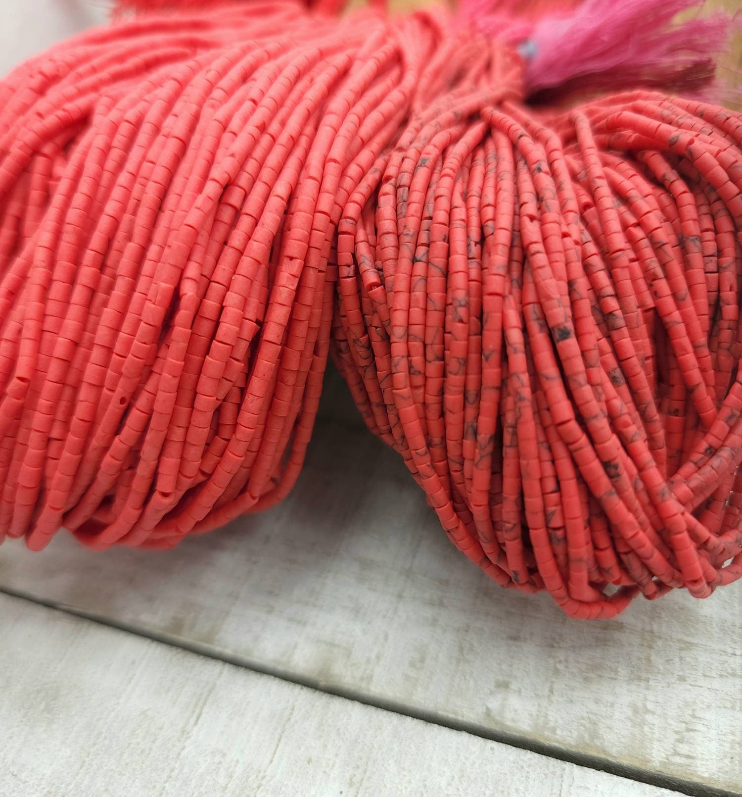 Heishi Beads Afghan Stone / Choose Option  Orange  or Turquoise Orange Strand 12" Inches 2mm / Afghanistan Beads / Jewelry Supplies.
