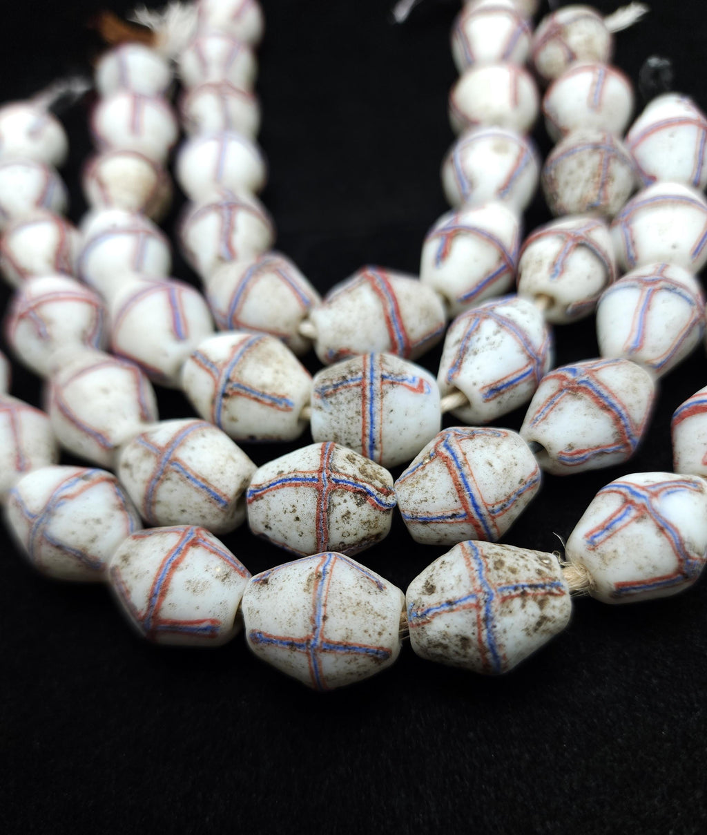 Venetian Cross Beads with Rustic Accent / Ethnic Bicone Beads From Java Strand of 12 beads 16-19×13-14mm / Jewelry Making Supplies.
