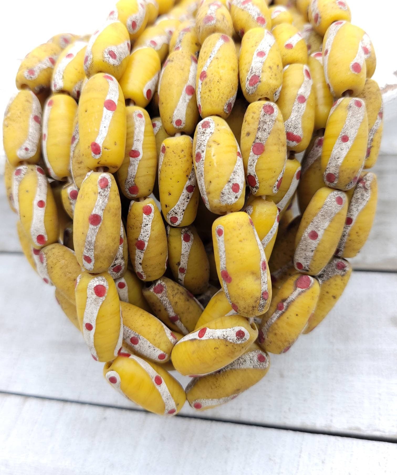 Old Accent Glass Beads Made By Thai Artisan Hands/ Indonesian Beads /Java /10 Beads 18-20mm x 10mm /Jewelry Supplies / Vintage / Venetian