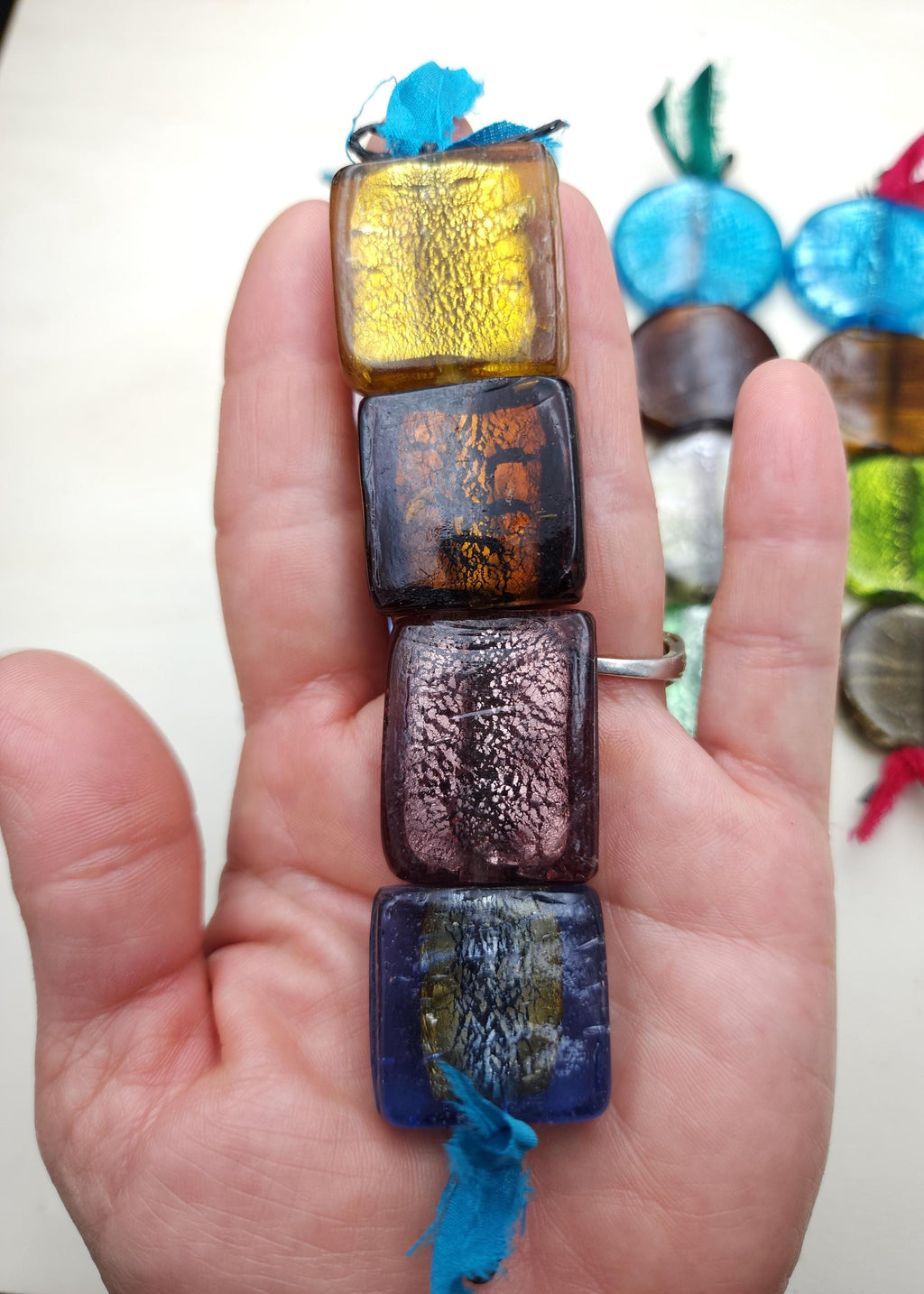 Lampwork Silver Foil Glass Beads, Handmade Murano Style Bead Strand [4] Option to Choose, Fun Colors, Boho Ethnic Jewelry Making.