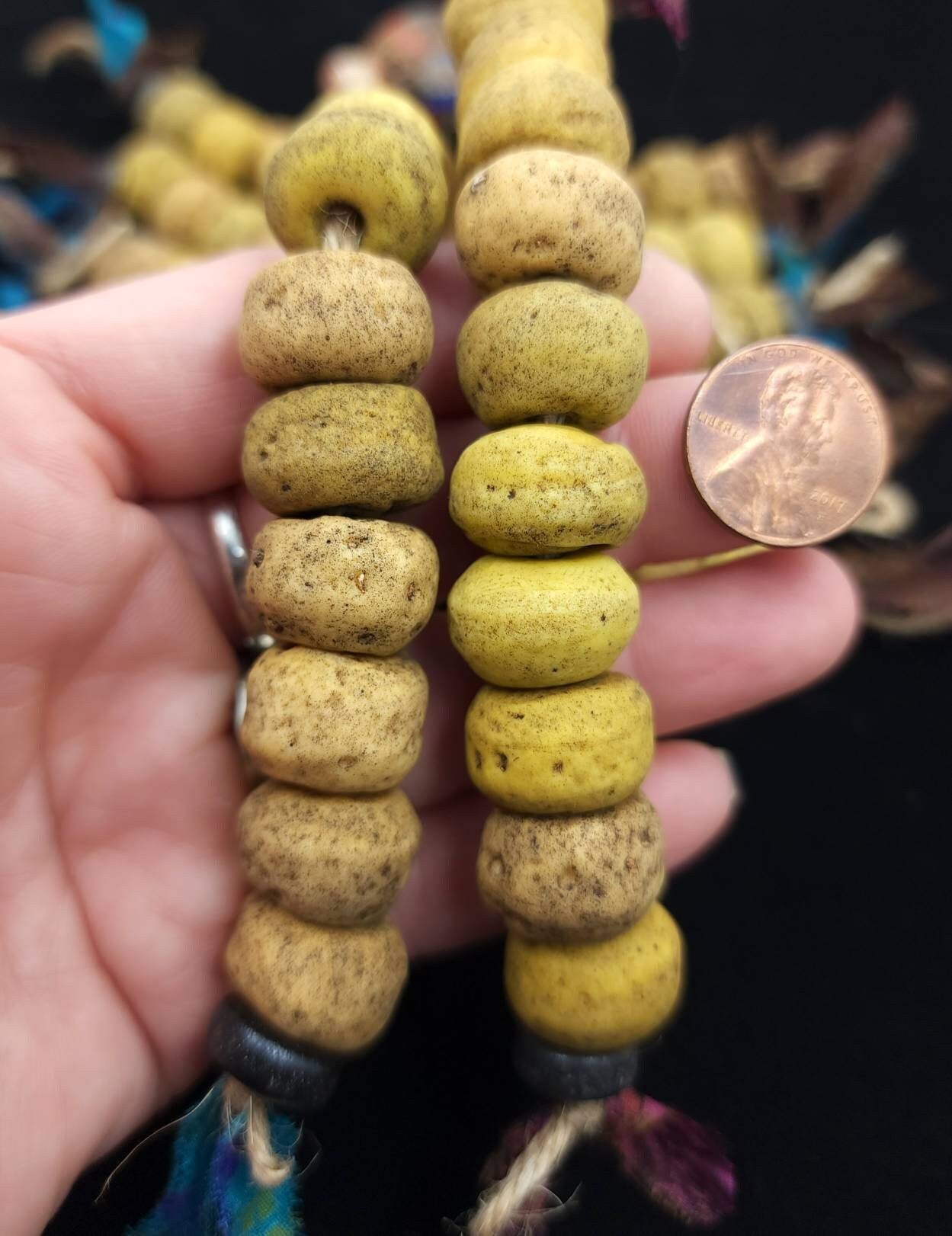 Very Old Glass Beads Like Hebron Beads / Indonesian Beads / Over 200 Years Old / Unusual / Strand 10 Beads 11-13x 15-17mm /Jewelry Supplies