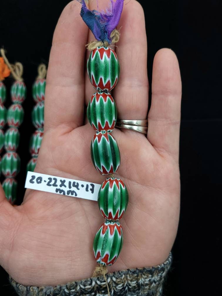 Chevron Beads 6 Layers Green White Red / Option To Choose / Chevron African Trade Beads / Jewelry Making Supplies.