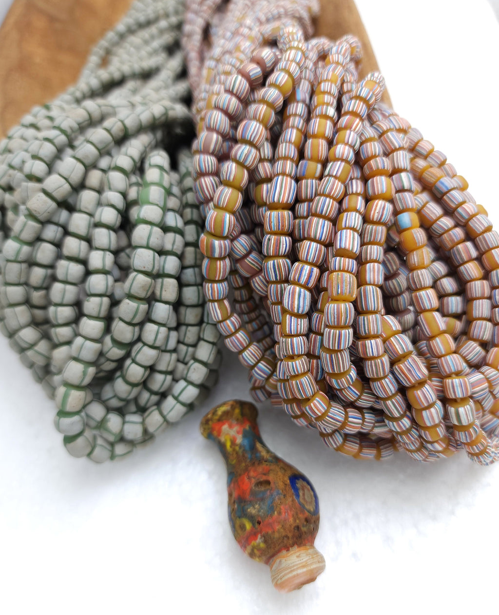 Full Strand 23" Venetian Style Currant Beads / Small Striped Java Beads 5-8mm x 5-6mm / Choose Green Or Yellow / Jewelry Supplies