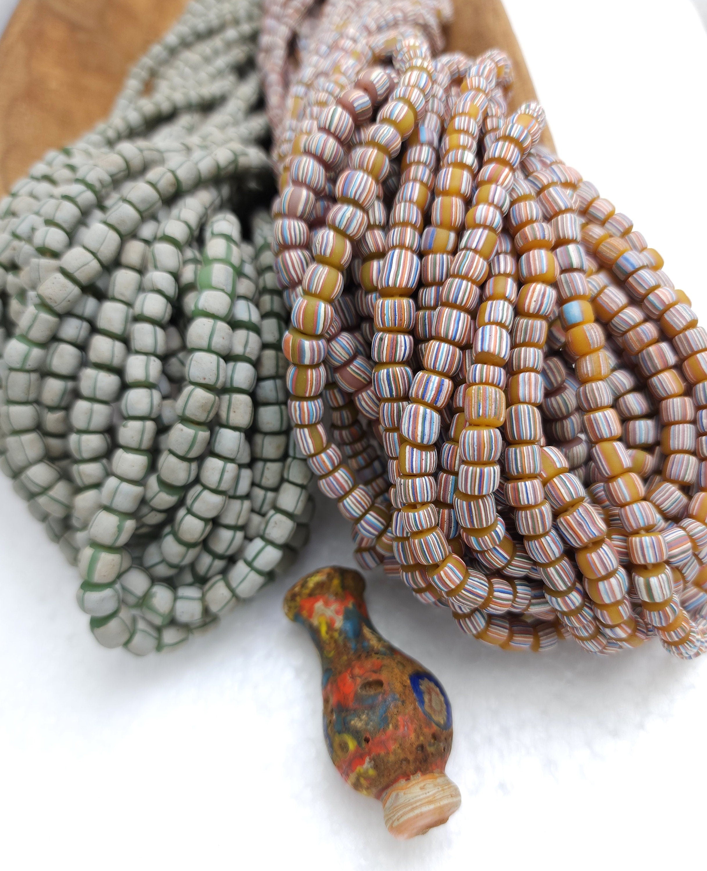 Full Strand 23" Venetian Style Currant Beads / Small Striped Java Beads 5-8mm x 5-6mm / Choose Green Or Yellow / Jewelry Supplies