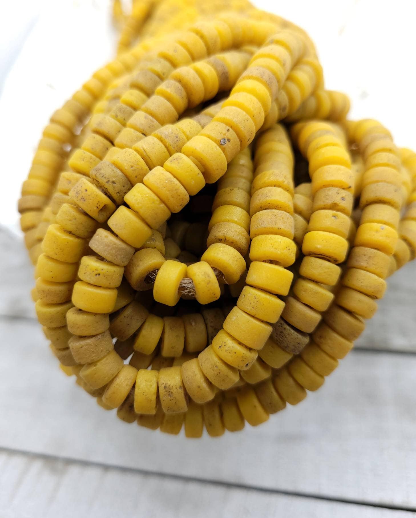 Heishi Rustic Glass Beads From Thailand, 10"Long Strand 8mm, Indonesia, Java, Tribal, Jewelry Making Supplies.