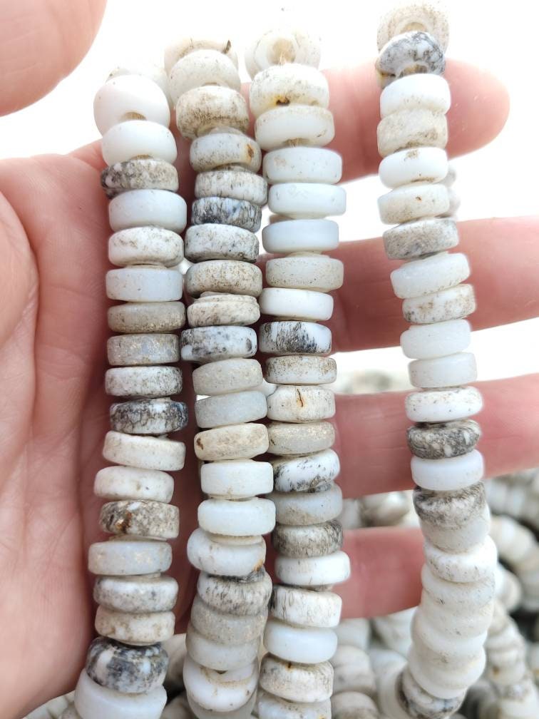 Beautiful Beads With Antique Rustic Accent White Opal Handmade Artisan, 8mm Or 9-10mm 10" Long Strand, Indonesia, Java, Tribal.